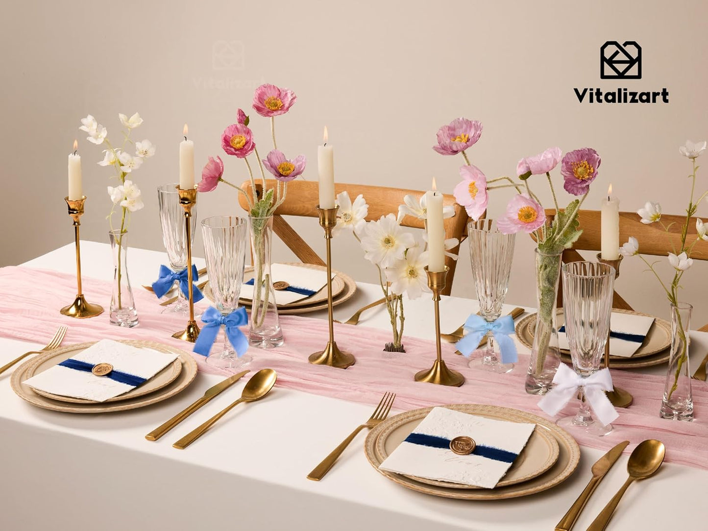 Vitalizart Silk Like Satin Ribbon 1 inch x 25 Yard Blue & White Handmade Frayed Ribbons for Gift Wrapping Baby Shower Wedding Bridal Bouquets Holiday Decor