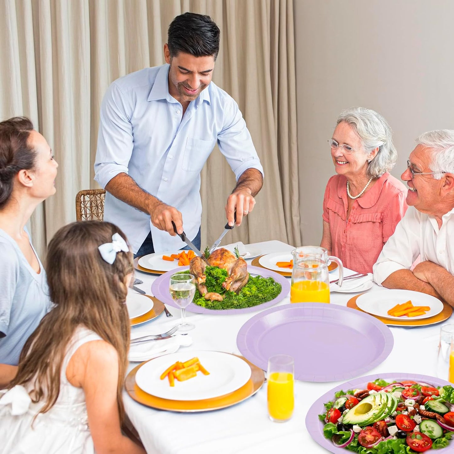 QZYL 50 Count Oval Paper Plates, 12.2'' X 10.2'' Large Lavender Disposable Plates for Daily Dinner, Wedding, Birthday, Party, Picnic, Baby Shower, Barbecue