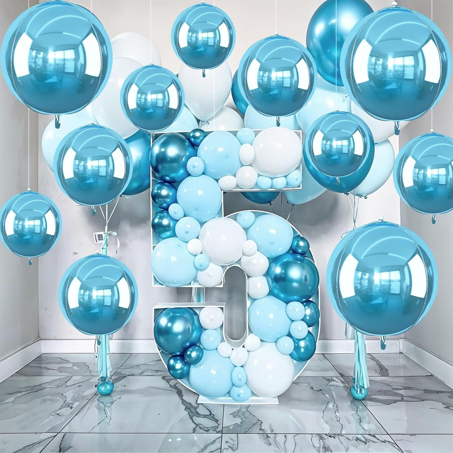 12Pcs Light Blue Round Foil Balloons, 22" 15" 10" 4D Helium Ball Balloon, Metallic Pearl Blue Foil Balloon for Birthday Graduation Wedding Anniversary New Year Eve Disco Prom Party Decorations