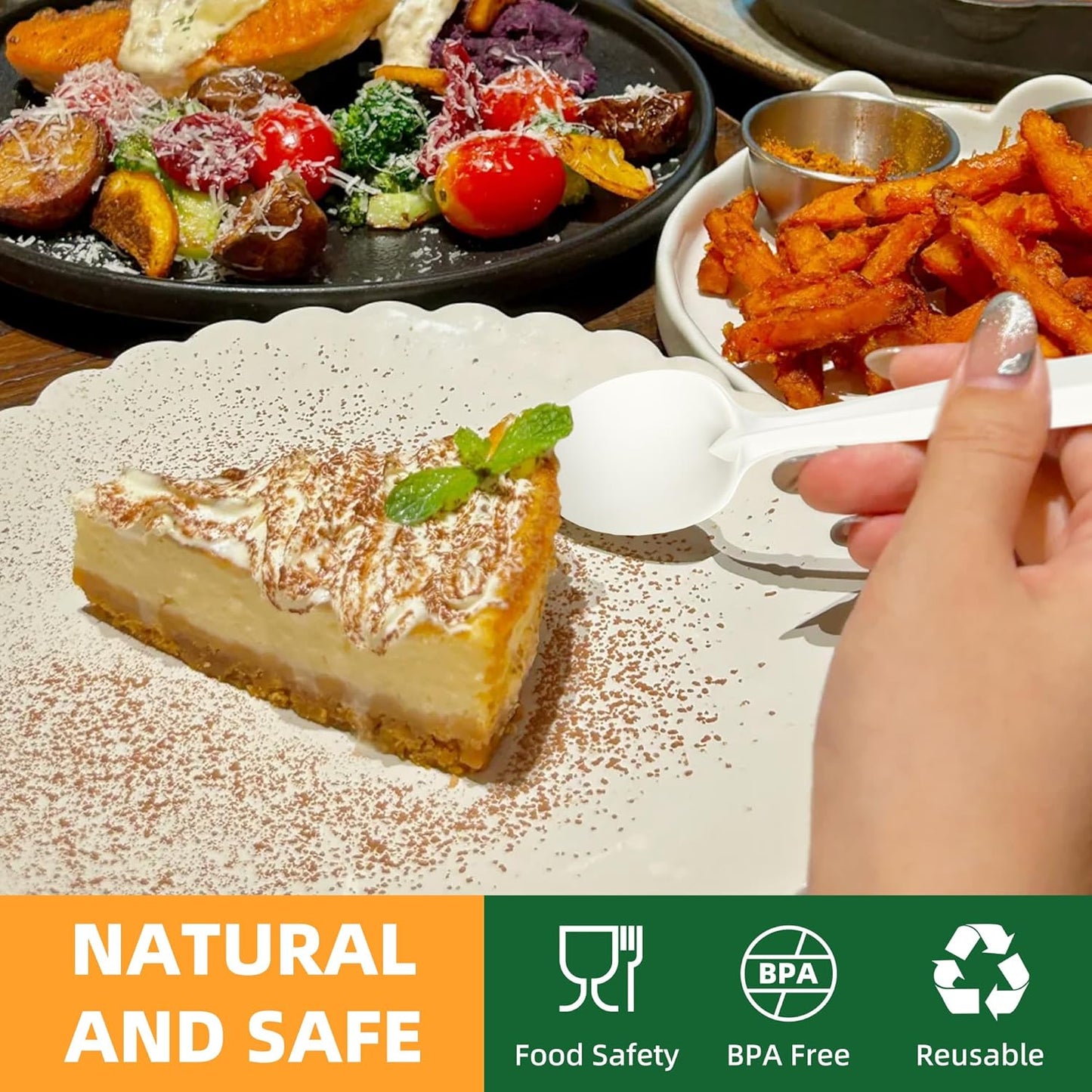 100% Compostable Cutlery Set,150pcs (50 Forks,50 Spoons,50 Knives) Disposable Cornstarch Utensils Heavy Duty BPI Certified Eco-Friendly Party Supplies No Plastic, Ivory White