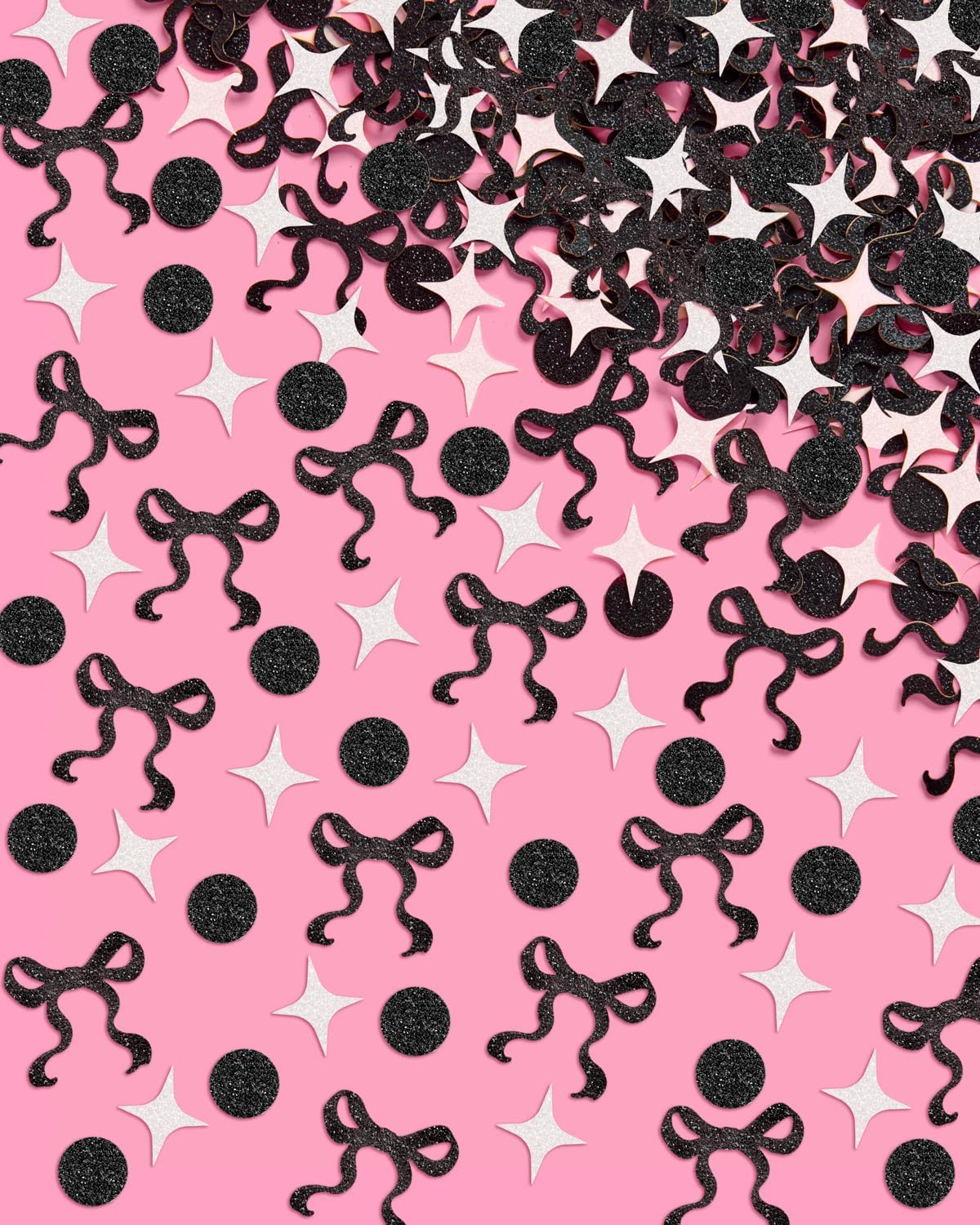 xo, Fetti Black Bow Glitter Confetti - 200 pc | Bachelorette Decorations, Birthday Table Decor, Gothic Party Supplies, Emo Shower Tablescape