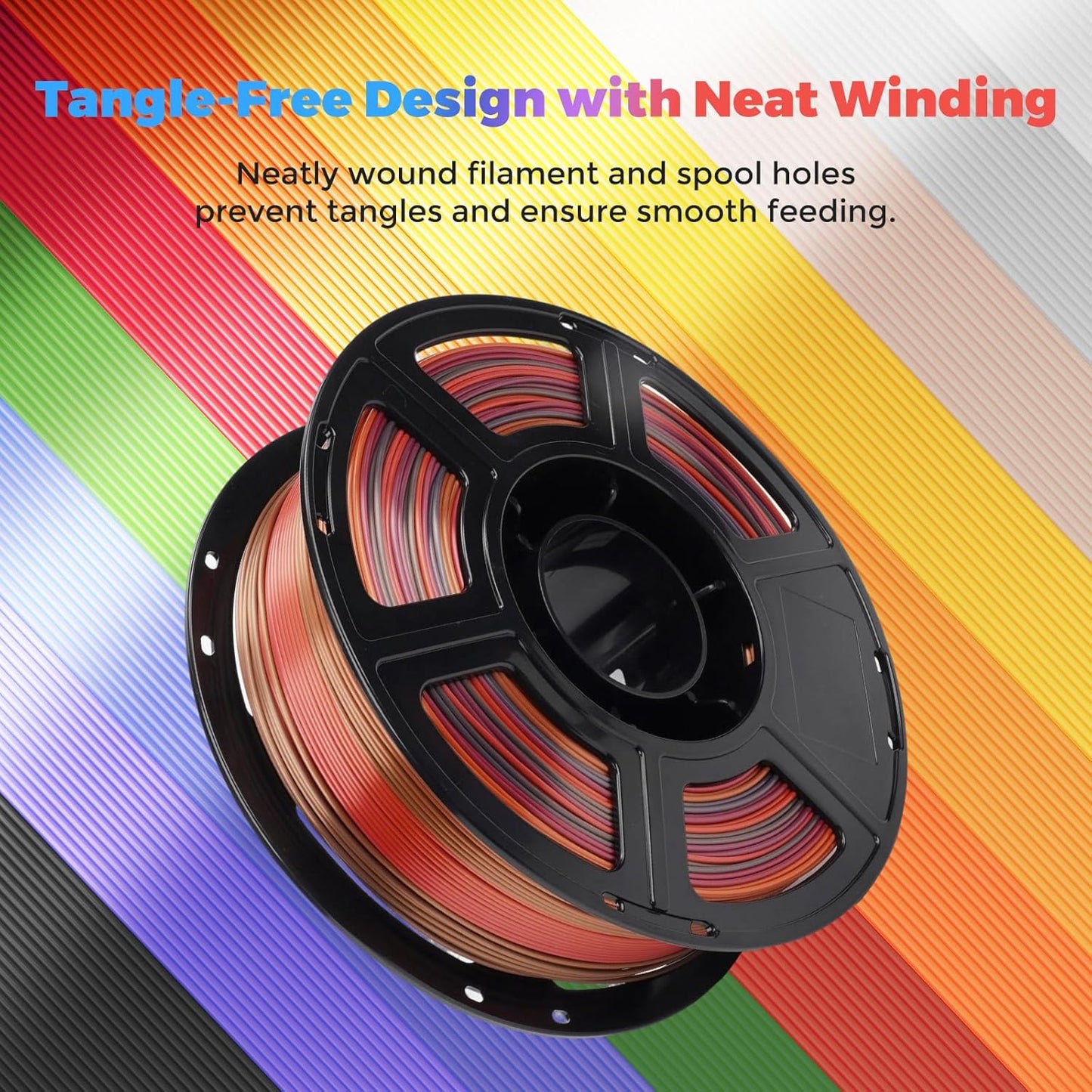 FLASHFORGE Silk PLA Filament 1.75mm Rainbow Waltz, 3D Printer Filament 1kg (2.2lbs) Spool, Smooth and Silky Texture 3D Printing Filament, Dimensional Accuracy +/- 0.02mm