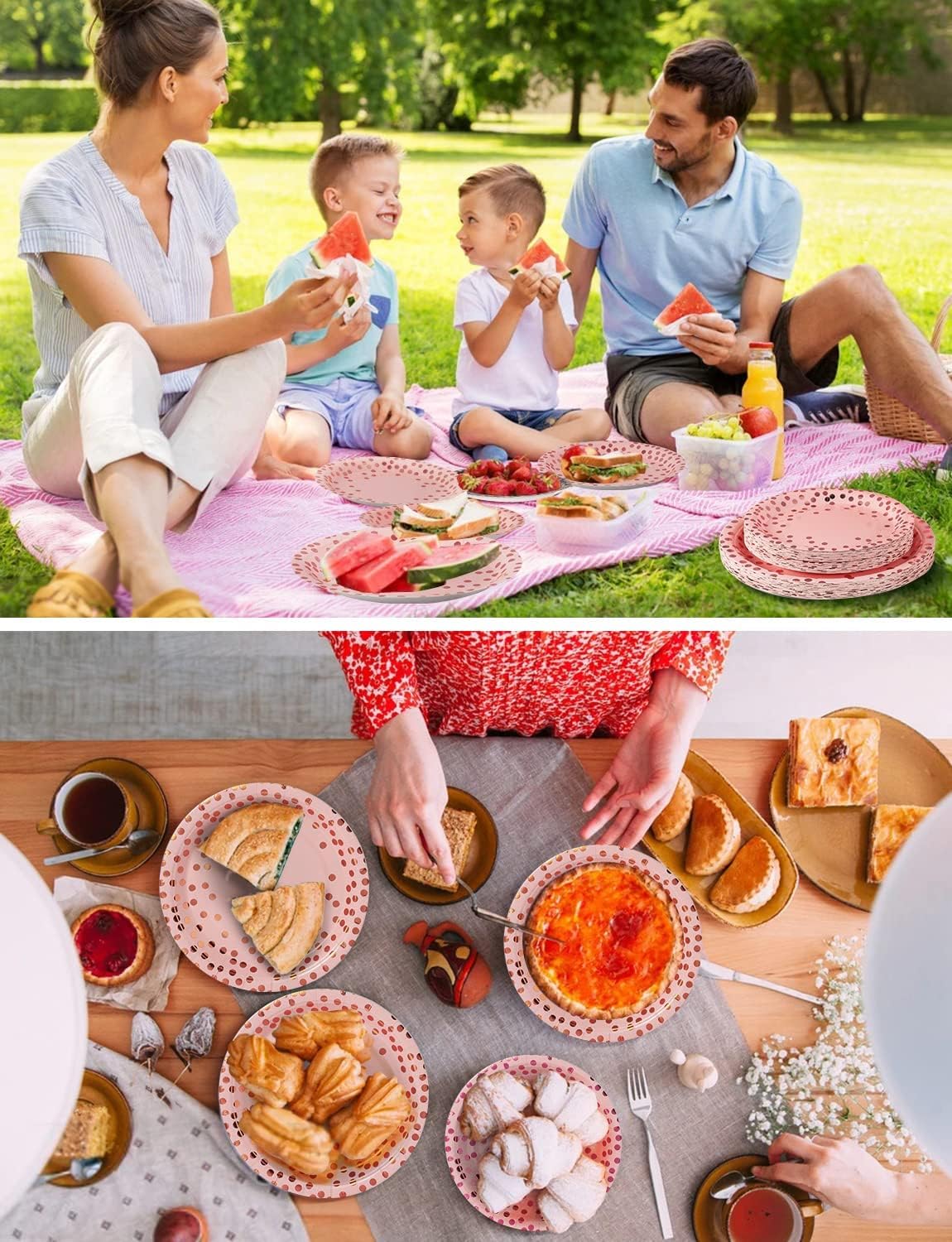 141 Pieces Pink and Rose Gold Party Supplies, Party Dinnerware Sets Include Paper Plates Napkins Cups Silverware, for Wedding Bridal Shower Engagement Birthday Parties Decoration -20 Serves