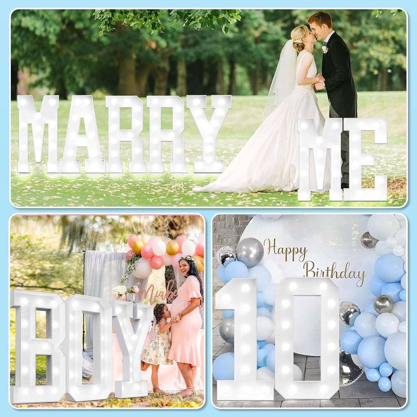 Ledido 4FT Marquee Light Up Letters, Cool White Light Up Letters Large Marquee Letter for Party Decorations, Mosaic Letter & for Balloons, Wedding Birthday Graduation Decor