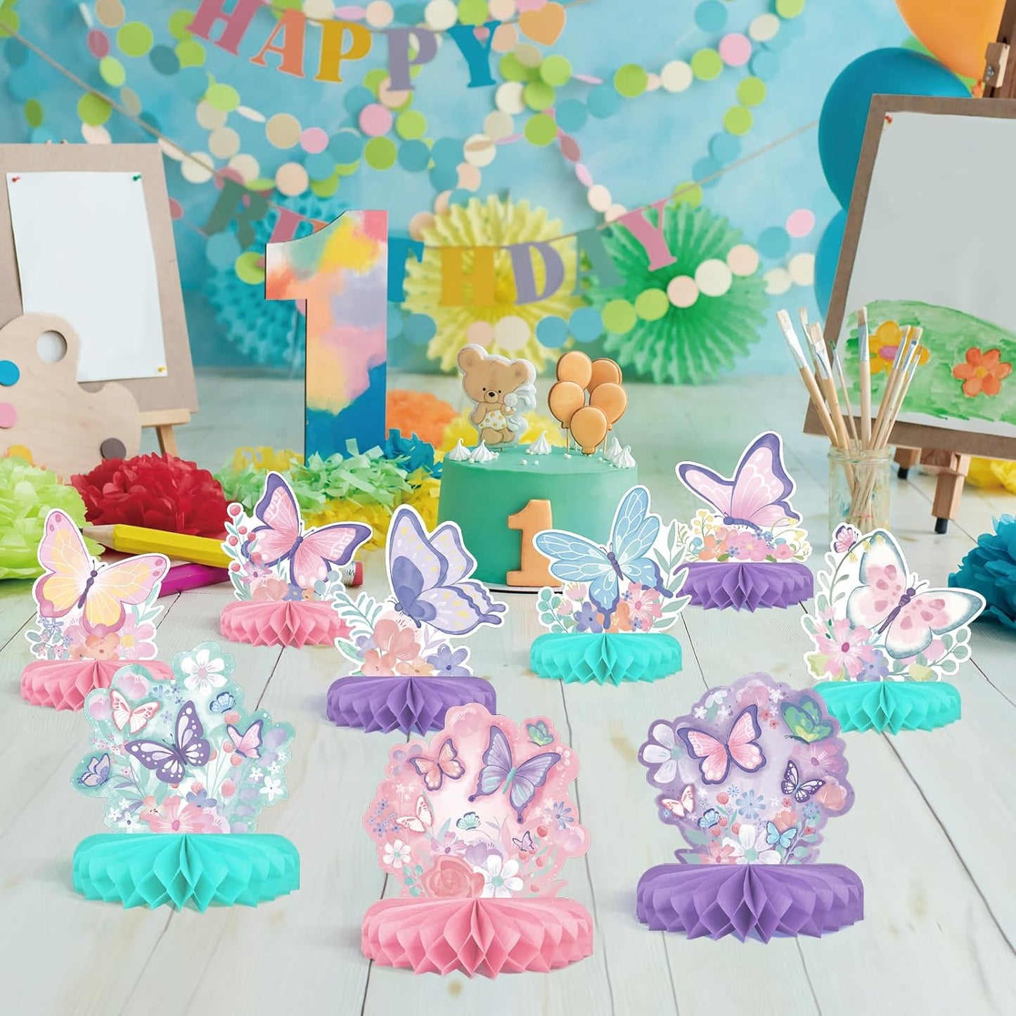Butterfly Birthday Party Supplies Kit - Butterfly Themed Honeycomb Centerpiece ,Table Decorations for Kids' Butterfly Themed Birthday Party Decorations