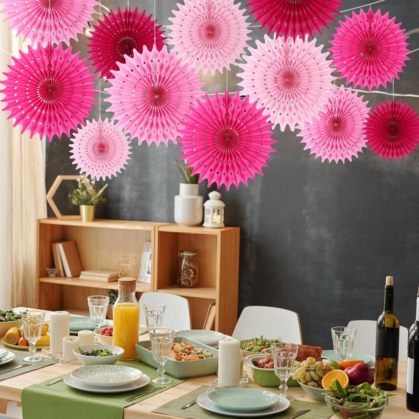 12PCS Paper Fans Hot Pink Party Decorations Tissue Paper Flowers Decorations for Girl Groovy Birthday Baby Shower Wedding Bachelorette Room Wall Hanging Décor