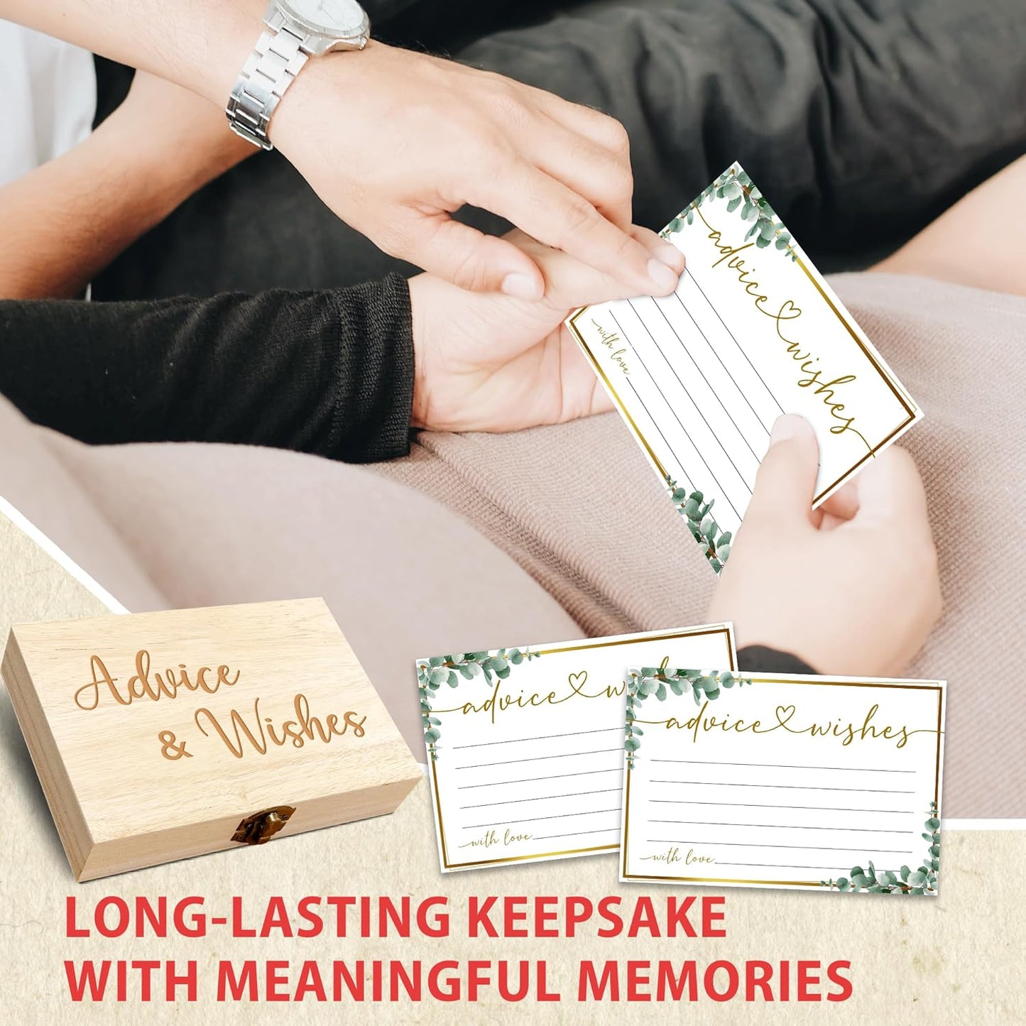 Advice and Wishes Cards Box, 50 Pcs Birthday Wedding Baby Shower Advice Cards, Well Wishes Box for Birthday Party Graduation Bridal Shower Retirement Party, Anniversary(Eucalyptus) -A06