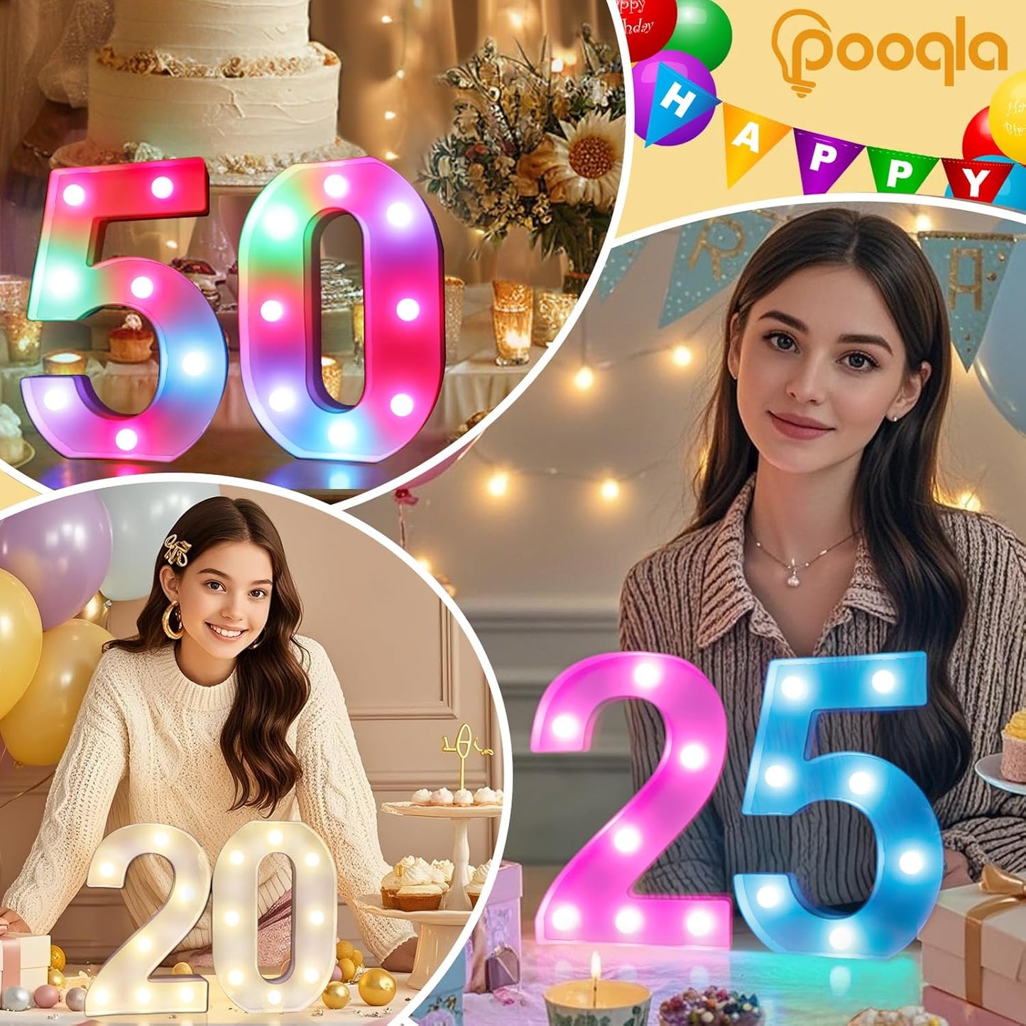 Pooqla 30th Birthday Decorations for Her Him, 35 Colors LED Light Up Numbers with Remote, Multicolor Marquee Numbers 30 Sign for Party Wedding Anniversary Decor 30th Birthday Gift, Number 30