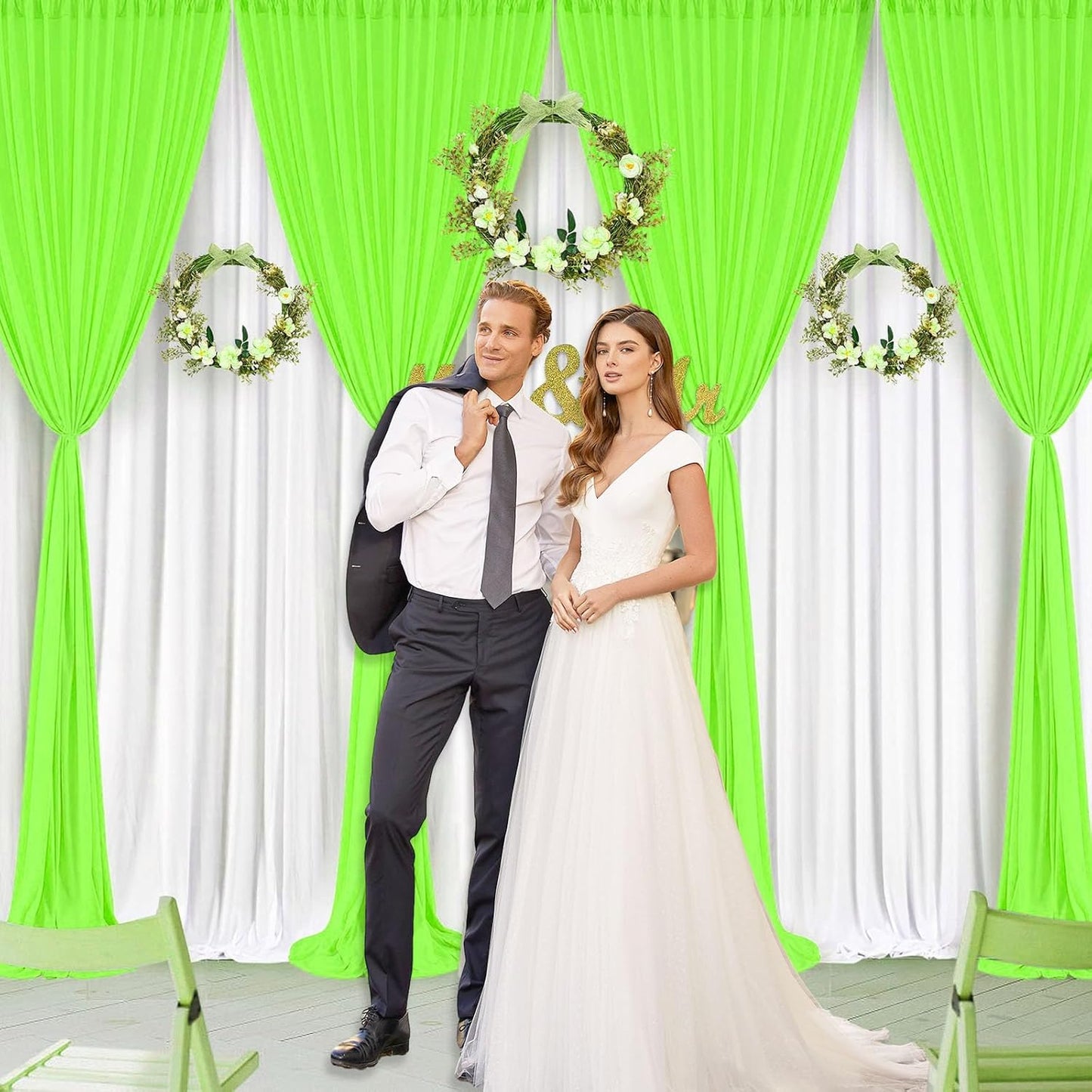 10 x 7 Feet Light Green Backdrop Curtain for Partie, Background Curtains for Photoshoot, Birthday, Wedding, Halloween, Thanksgiving, Christmas Day, New Year Party Decorations 5Ft x 7Ft, 2 Panels