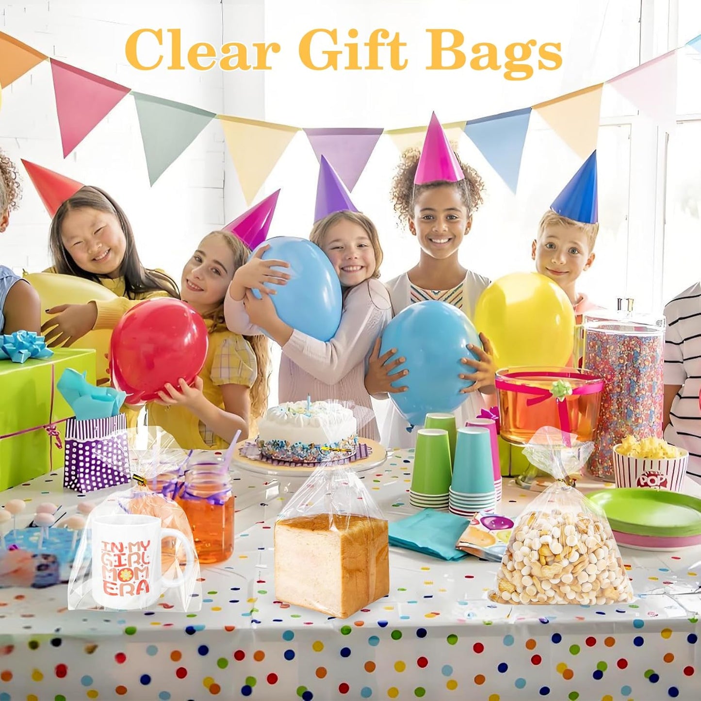 100 PCS Cellophane Treat Bags, Cidenbio 9x12 In Clear Cellophane Gift Bags with Twist Ties Plastic Goodie Bag for Party Favor Cookie Candy Popcorn Bakery Chocolate Gift Wrapping