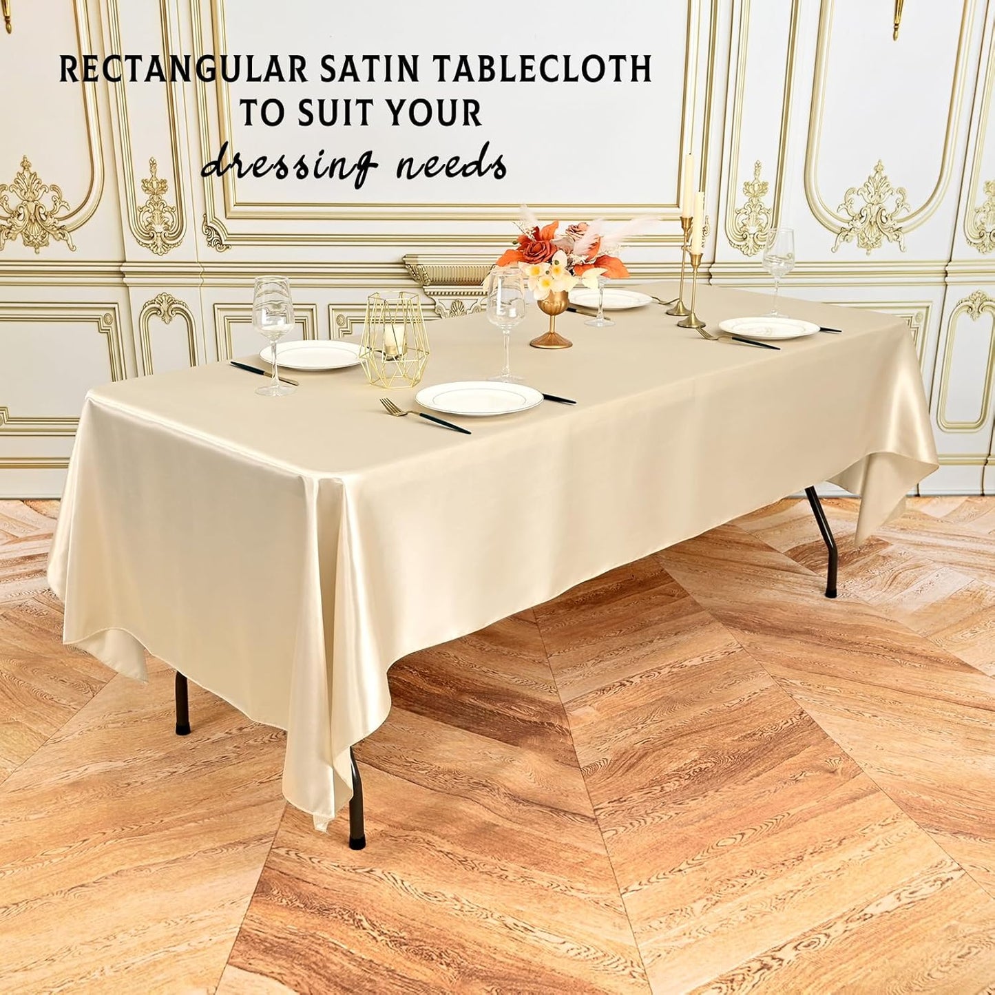 6 Packs Satin Tablecloth 57 x 108 Inch Champagne Rectangular Table Cloth Silk Tablecloth Smooth Fabric Overlay Satin Table Cover Decoration for Wedding Party Banquet Events