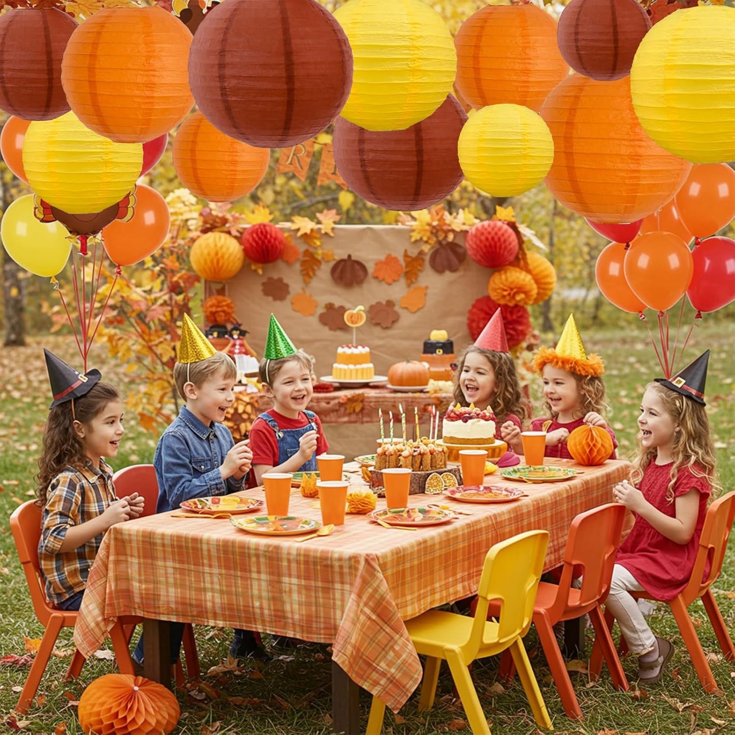 BEISHIDA 12Pcs Fall Orange Paper Lanterns Decorative Yellow Orange Brown Hanging Round Paper Lanterns Lamp for Thanksgiving Harvest Fall Wedding Autumn Birthday Decor,Outdoor Party Decoration