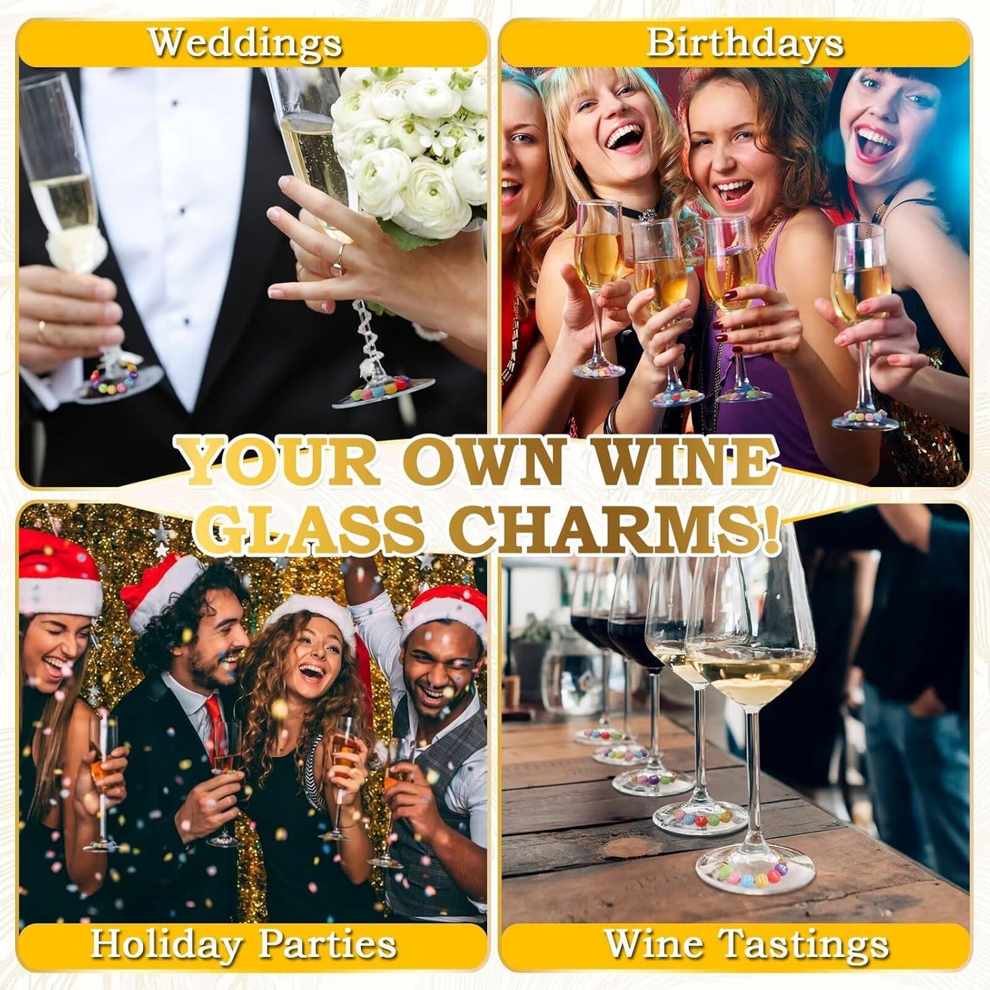 60 Sets DIY Wine Glass Charms – 780 Letter Beads 120 Gold Beads 60 Charm Rings 2 Tweezers, Drink Identifier Charms Wine Glass Marker Tags for Wedding Cocktail Bachelorette Party Decoration (Colorful)