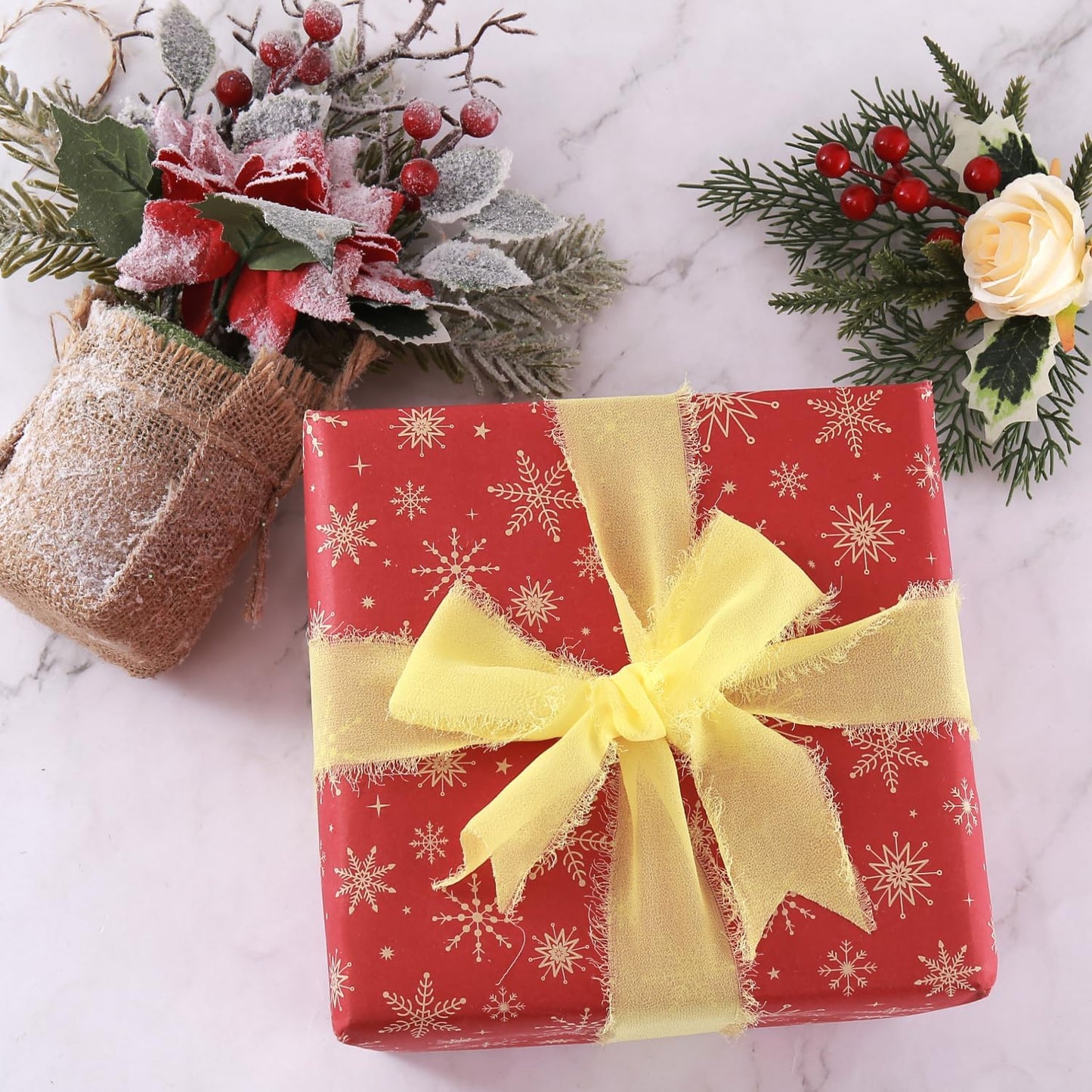 3 Rolls Cream Yellow Handmade Chiffon Ribbon,1.5" x 21Yd Frayed Fringe Silk Ribbons (3 Rolls *7Yd) for Gifts Wrapping, Wedding Invitations, Bridal Bouquets, Decoration