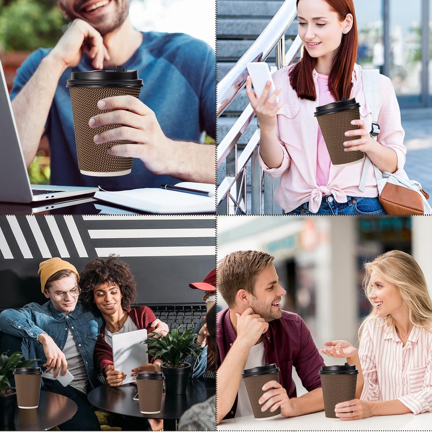 LITOPAK 80 Pack 16 oz Paper Coffee Cups, Insulated Ripple Wall Paper Cups with Lid and Straws, Three Layer Insulated Hot Beverage Cups for Hot Drinks, Coffee Cups for Parties, Picnic, and Travel