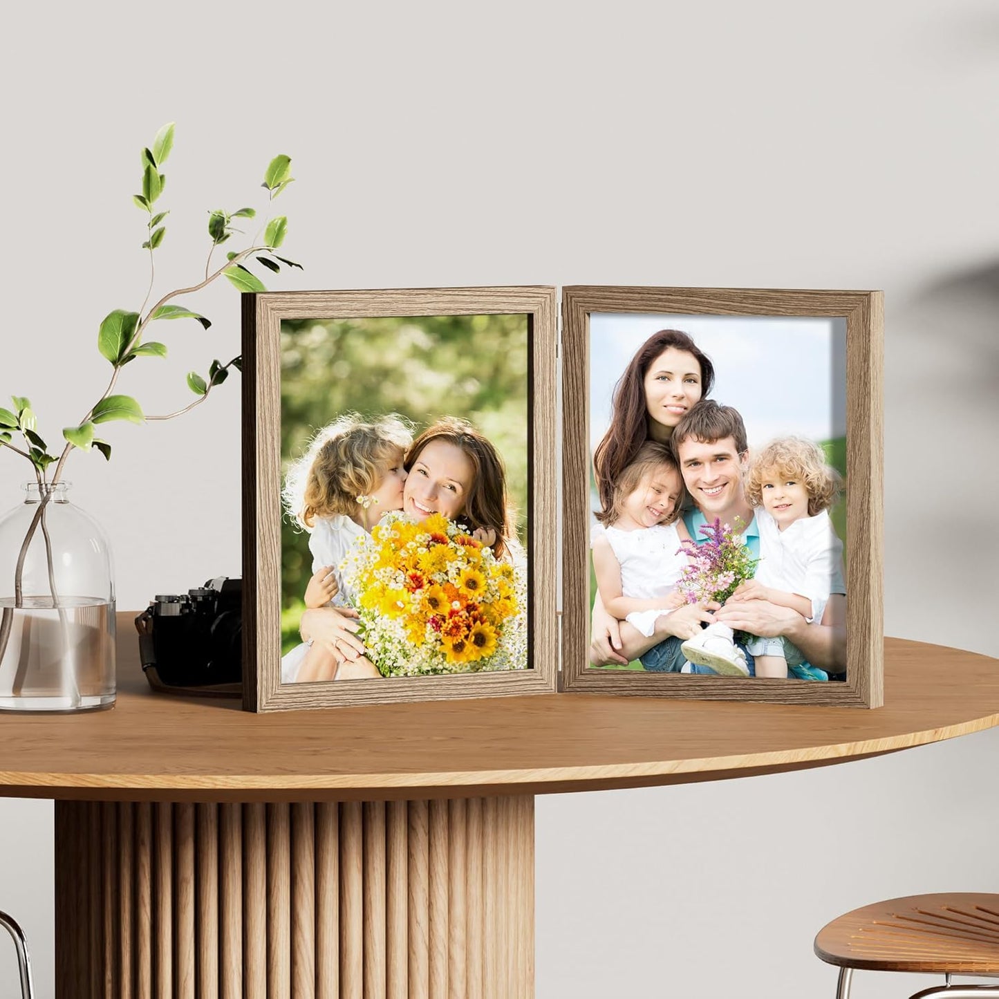 decorUhome Double 8x10 Picture Frame Vertical, Engineered Wood Bifold Photo Frame with Plexiglass for Tabletop Display, 8x10, Oak