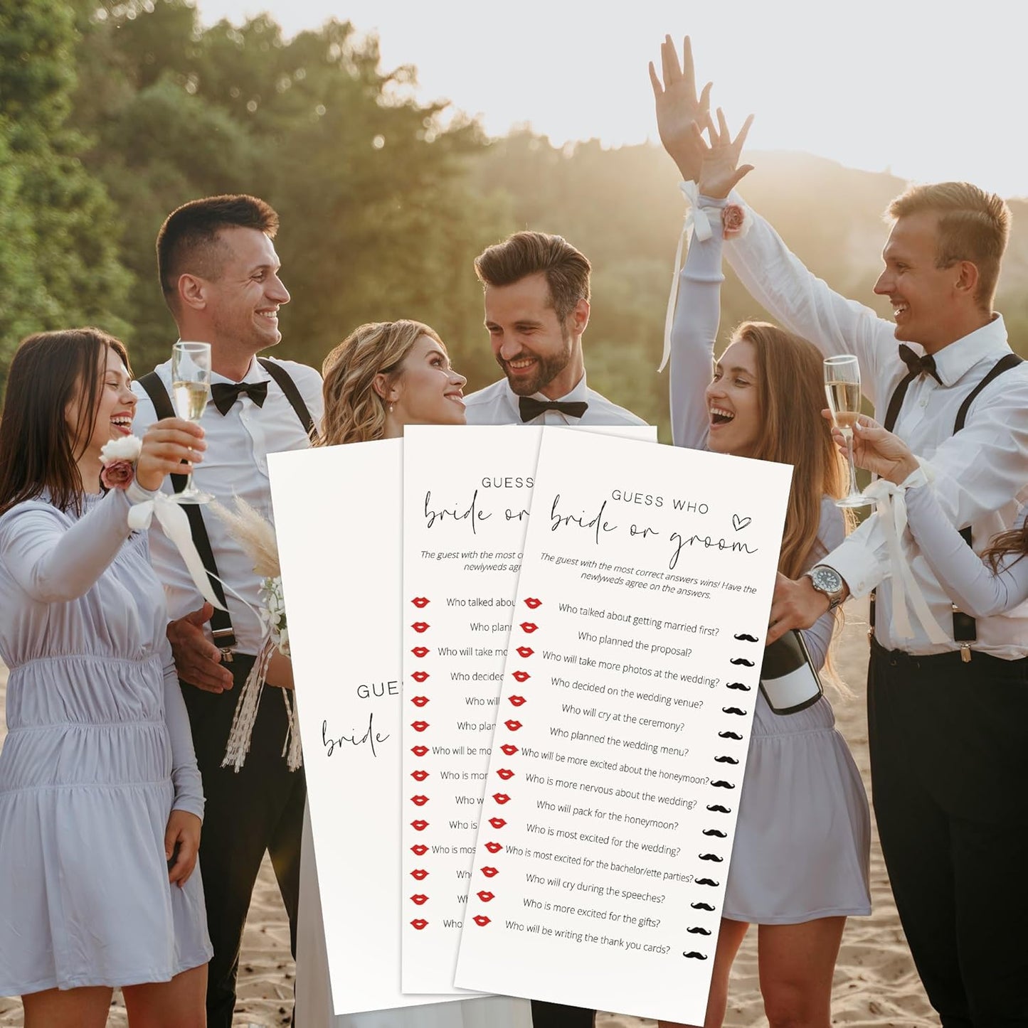 Bridal Shower Games, Bride or Groom, 25Pcs 4x9inch Minimalist White Double-Sided Bridal Game Cards, Wedding Shower Games for Guests, Engagement Bachelorette Party Supplies - A19