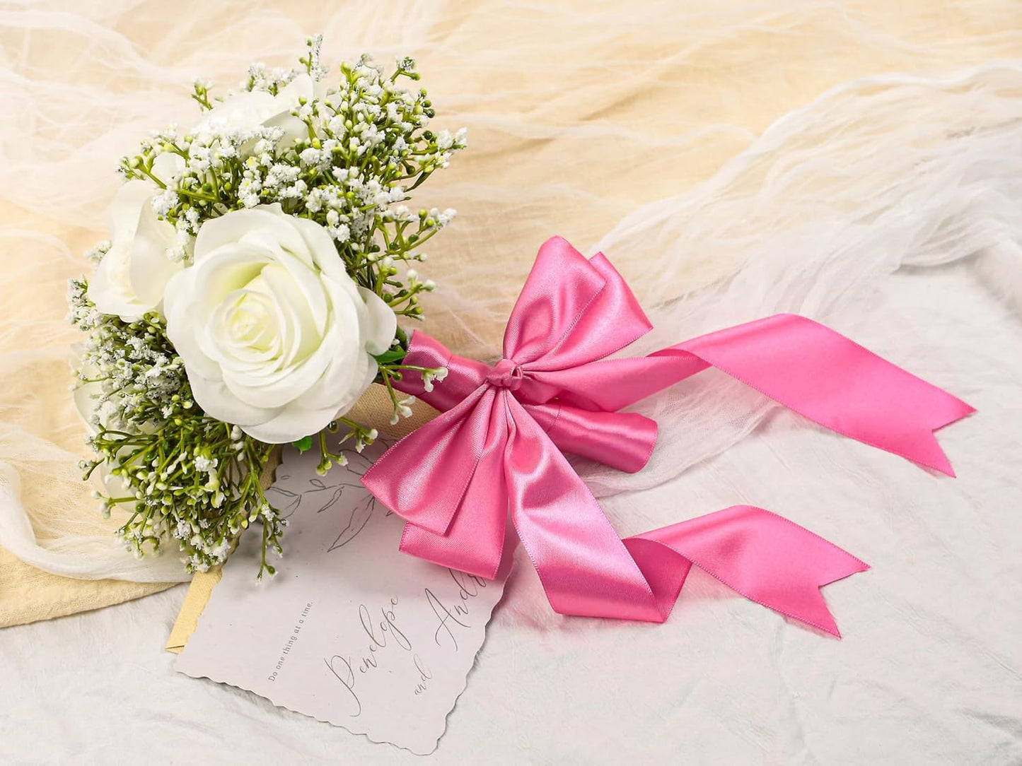 Hot Pink Satin Ribbon 1-1/2 inch X Continuous 25 Yards, Single Face Polyester Ribbon Perfect for Gift Wrapping, Flower Bouquet, Wedding Decor, Crafts, Bow Making, Sewing and More