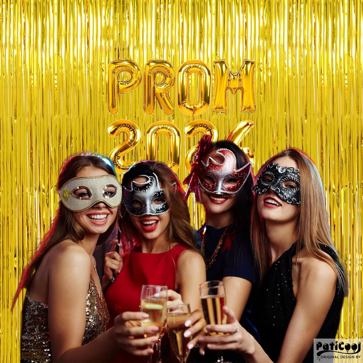 Christmas Decorations Gold Streamers Thicken 4 Pack 3.2 x 8.2 FT - Golden Tinsel Foil Fringe Backdrop Curtains Party Backdrop for Birthday, Prom, Hollywood, Anniversary Party Decorations