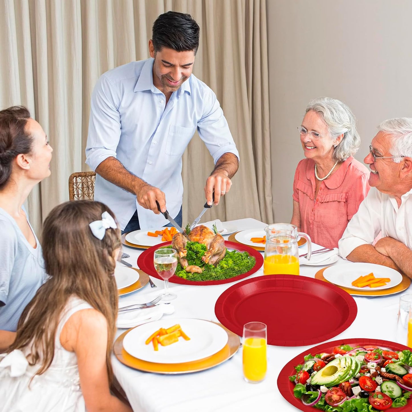 QZYL 50 Pcs Party Decorations, 12.2'' X 10.2'' Oval Large Paper Plates, Red Disposable Heavy Duty Paper Plates for Birthday Party, Wedding, Picnic, Barbecue, Holiday