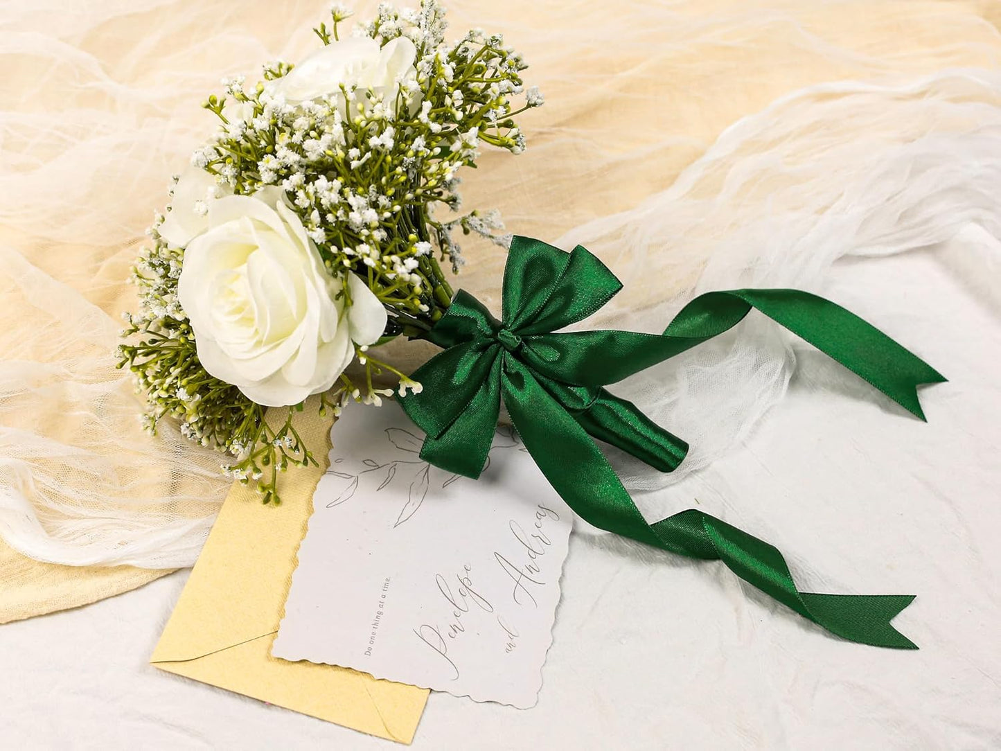 Green Satin Ribbon 1 inch X Continuous 50 Yards, Single Face Polyester Ribbon Perfect for Gift Wrapping, Flower Bouquet, Wedding Decor, Crafts, Bow Making, Sewing and More