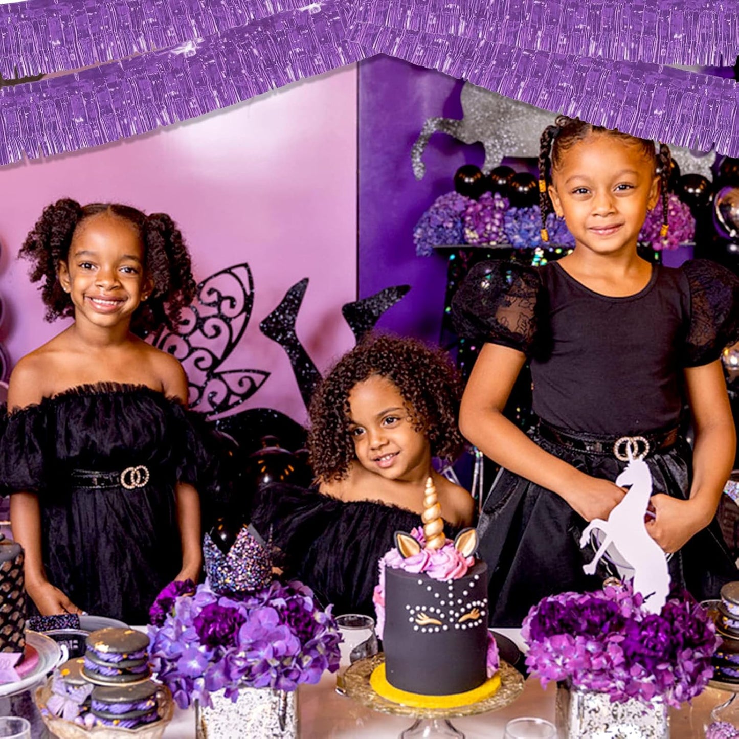 6 Pack 10 Feet Foil Fringe Garland Metallic Tinsel Streamers Banner Wall Hanging Backdrop Banner for Parade Floats, Thanksgiving, Christmas, Birthday, Halloween Party Decorations(Light Purple)