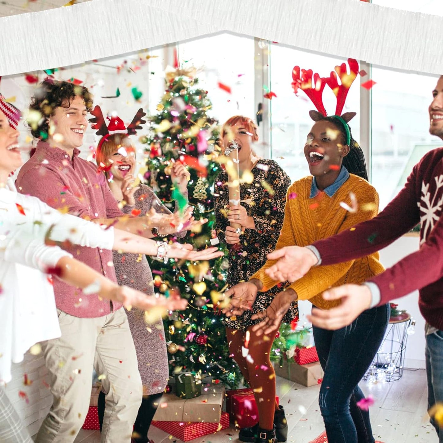 6 Pack 10 Feet White Foil Fringe Garland Metallic Tinsel Streamers Banner Wall Hanging Curtain Backdrop Banner for Parade Floats, Thanksgiving, Christmas, Birthday, Halloween Party Decorations