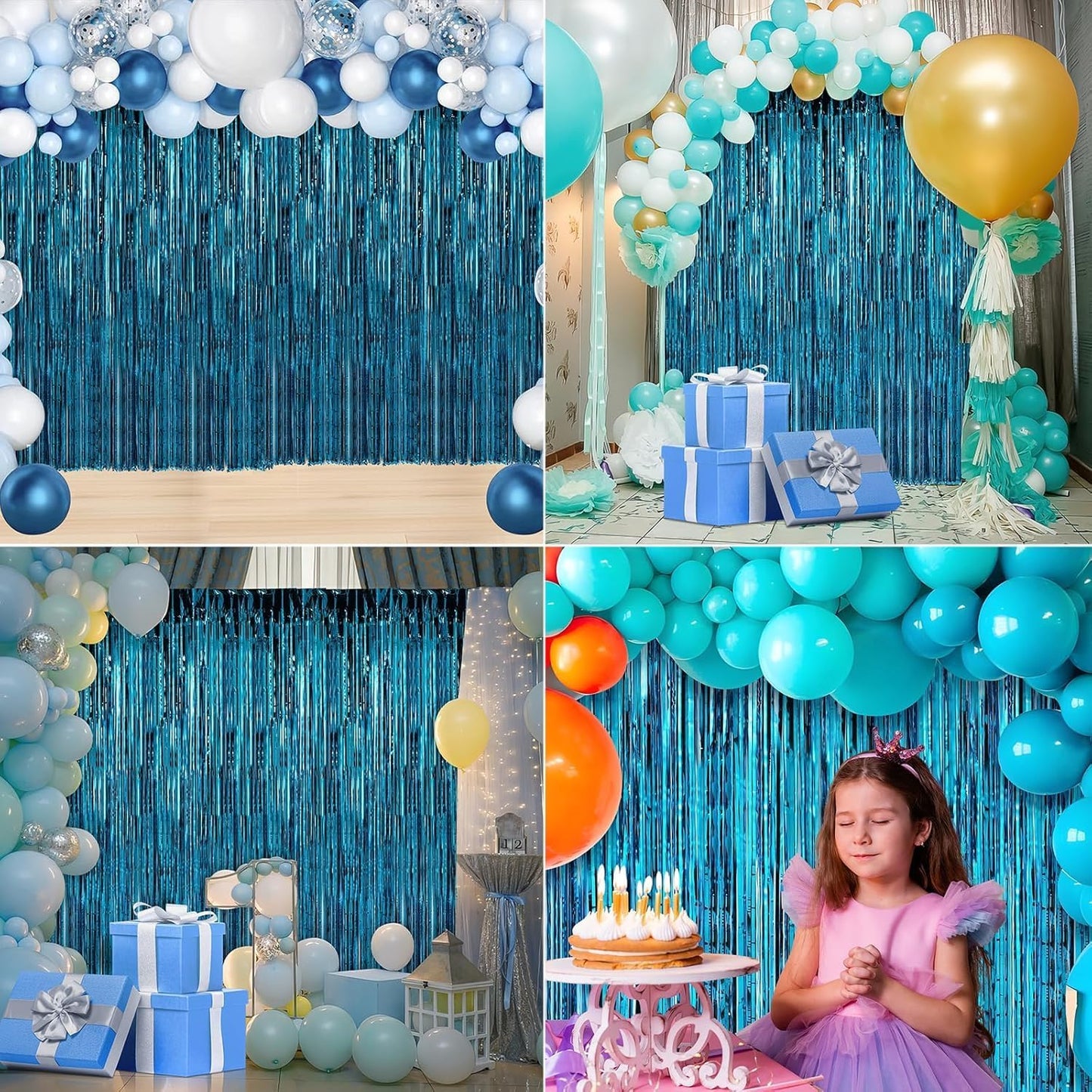 Crosize 8 Pack 3.3 x 9.9 ft Blue Foil Fringe Curtains Party Decorations, Blue Tinsel Curtain Backdrop for Parties, Door Streamers, Glitter Streamer Backdrop for Birthday Decoration