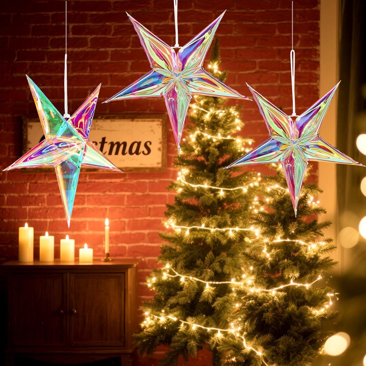 Star Ornaments Iridescent Christmas Ornaments Colorful Star Ornament for Christmas Tree Winter Party Frozen Theme Decoration Bridal Shower Wedding Birthday 3PCS