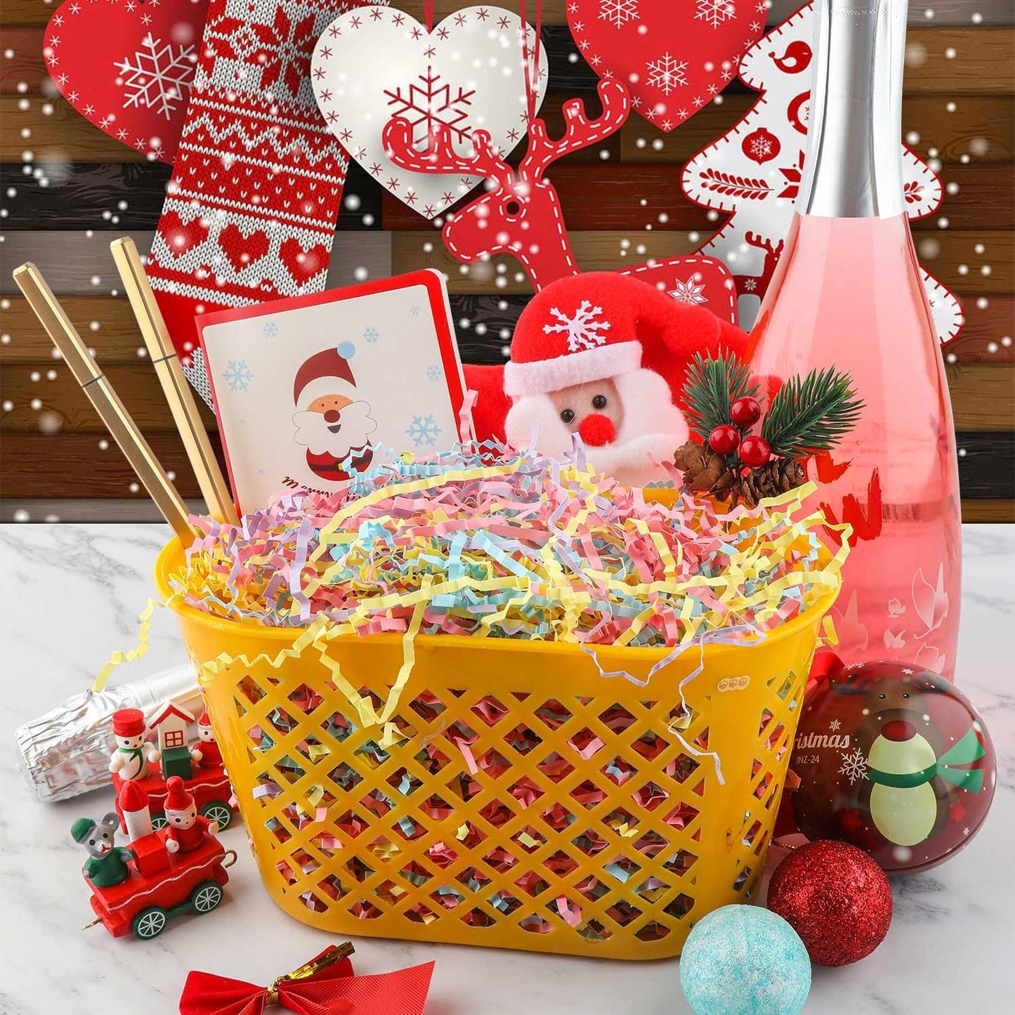 8.5oz Crinkle Paper Filler, Gift Baskets Gift Boxes Crafts Shredded Cut Paper Packaging Decorative Stuffing & Cushioning Confetti for Easter Birthday Wedding Party Favor Blue&Pink&Yellow&Purple