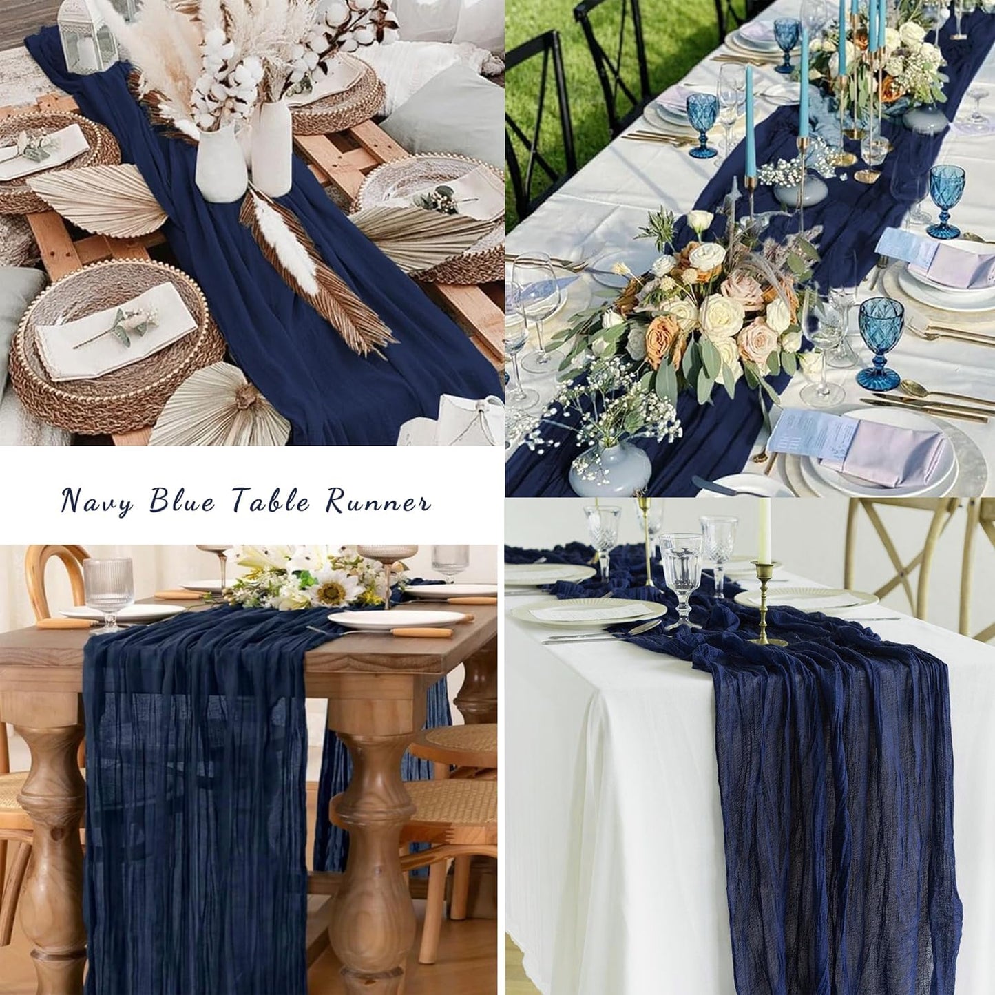 12 Pack Navy Blue Cheesecloth Table Runner 10FT Boho Fabric Rustic Cheese Cloth Table Runner for Wedding Bridal Shower Baby Shower Gauze Sheer Birthday Party Table Decorations 20 x 120 Inch Long