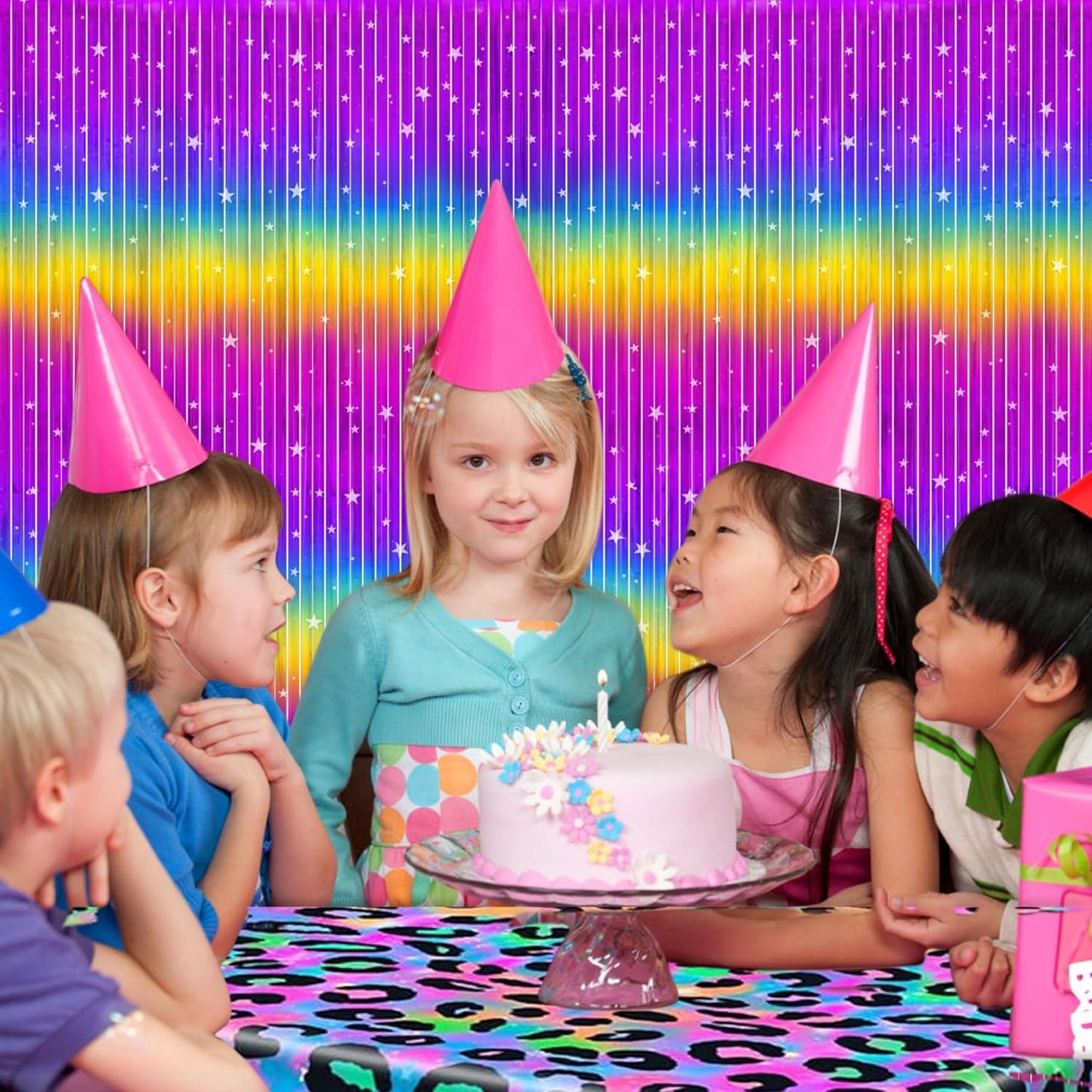 Rainbow Streamers Party Decorations - Thicken 4 Pack 3.2 x 8.2 FT - Rainbow Gradient Tinsel Foil Fringe Curtains, Photo Booth Props Backdrop for Birthday, 80s 90s Party Decorations