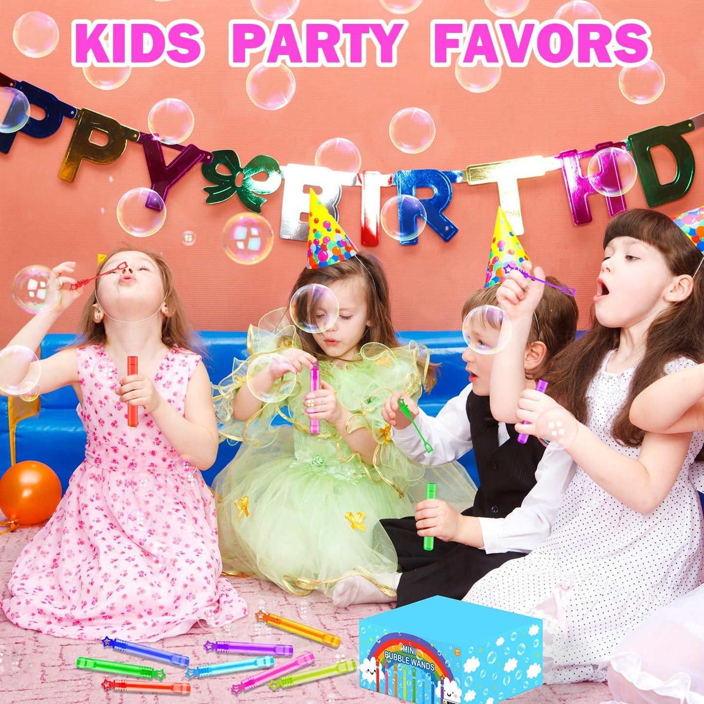 300 Pack Mini Bubble Wands for Kids, Bulk Rainbow Party Favors & Goodie Bag Stuffers Fillers for Toddlers, Prize Box Toys for Halloween Classroom Rewards, Bulk Gifts for Wedding, Pinata, Carnival