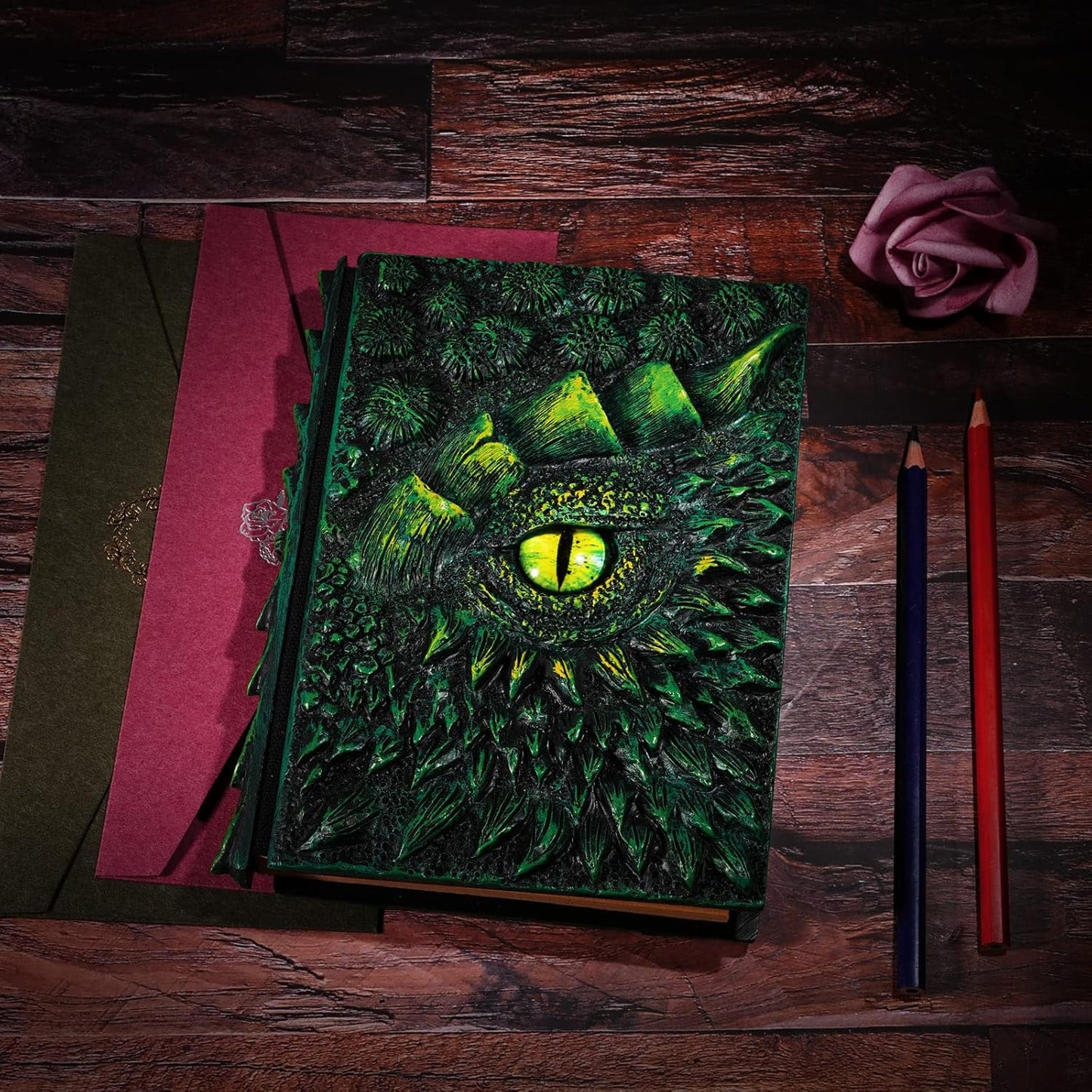 molshine A5 (7.3" x 5.1") 3D Dragon Embossed Journal,Resin Engraving Notebook,Retro Diary,100 Sheets Blank Paper,Hardcover Travel Notepad for Writing,Sketchbook,Collection,Gift,Decoration (Green)