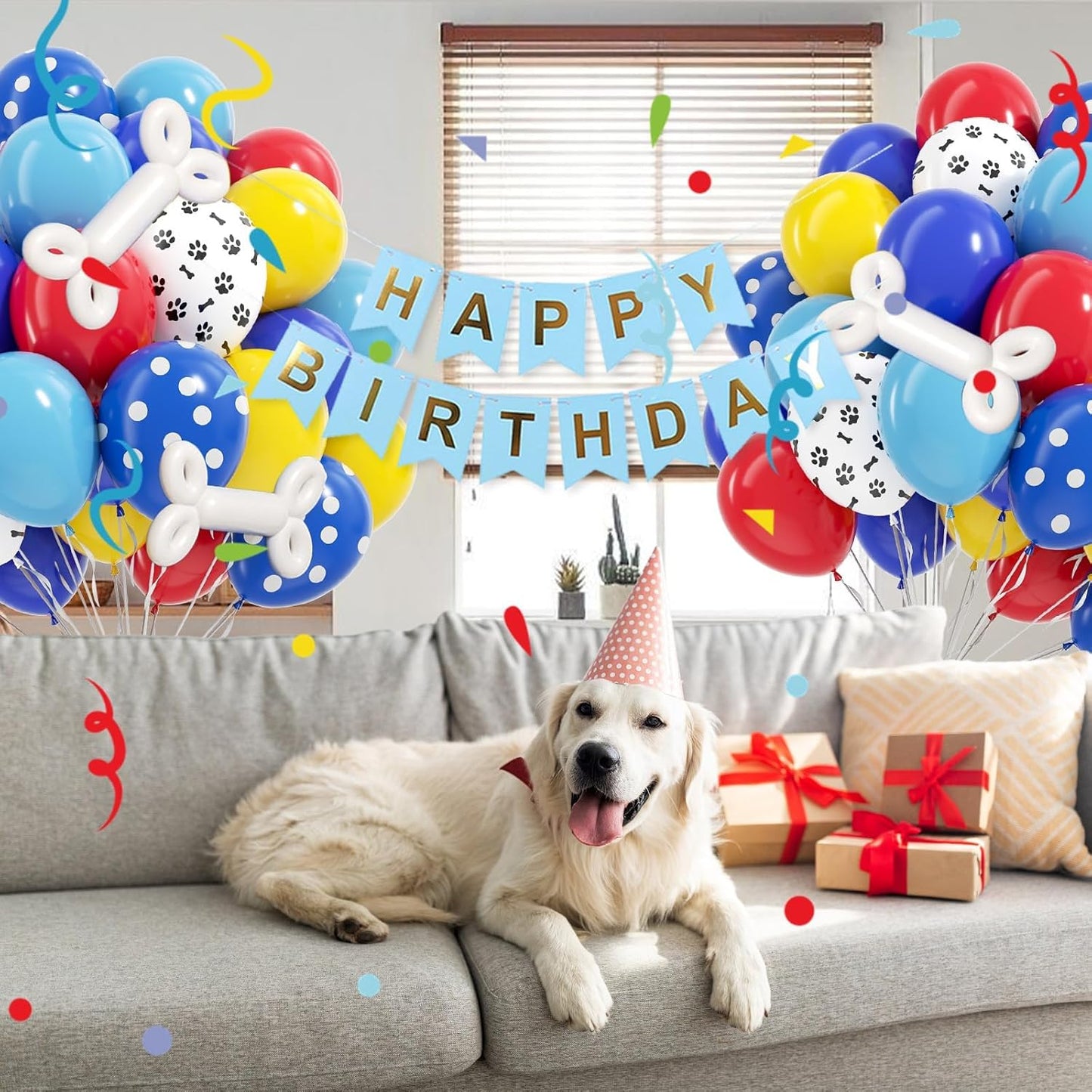 60pcs 12inch Dog Balloons, Royal Blue, Light Blue, Yellow, Red Paw Print for Puppy Dog Paw Birthday Party Decorations