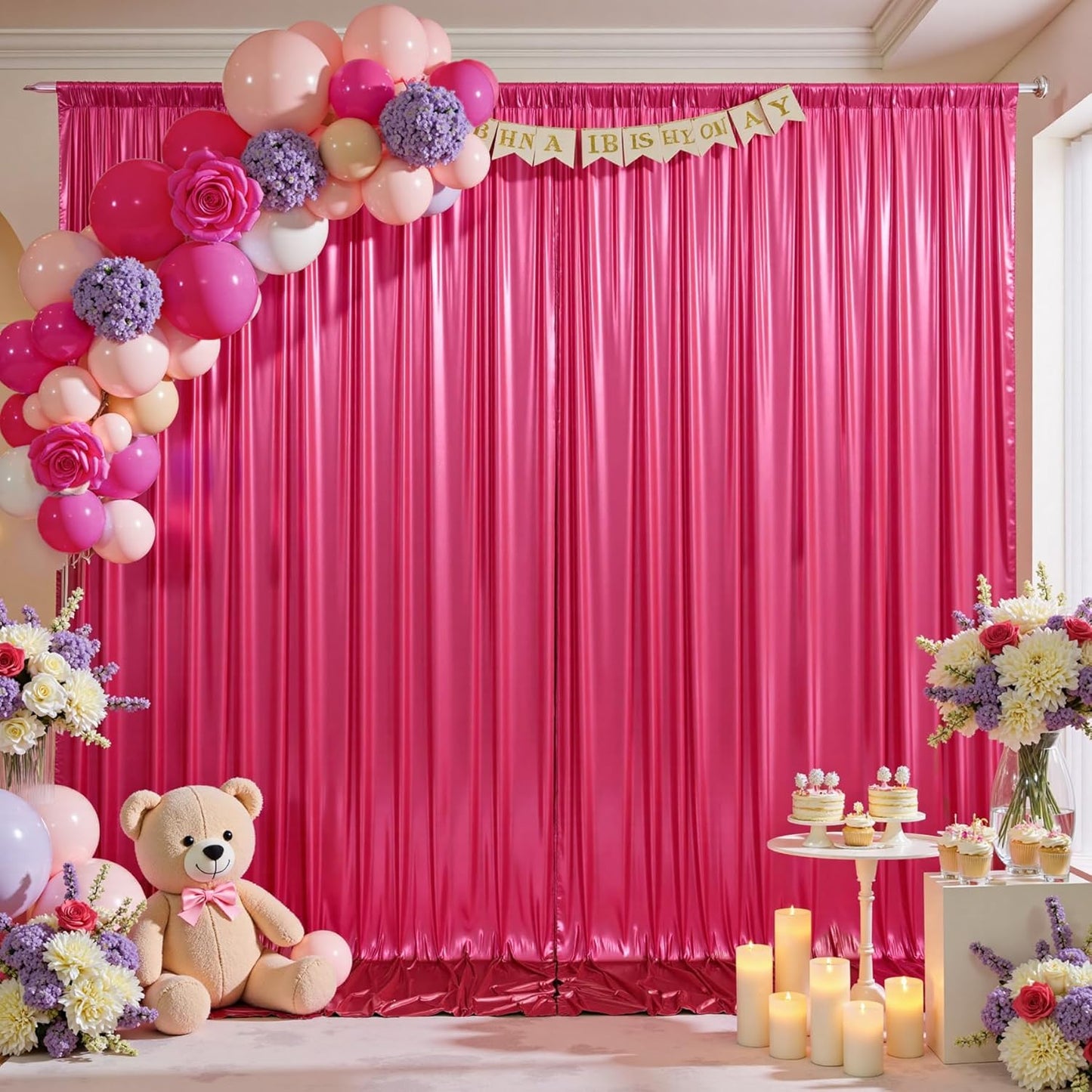 10x10FT Glitter Hot Pink Backdrop Curtain for Parties, Wrinkle Free Thick Fuchsia Sequin Backdrop, 2 Panels 5x10FT Shimmer Photo Back Drop Drapes for Barbie Party Wedding Photography Background