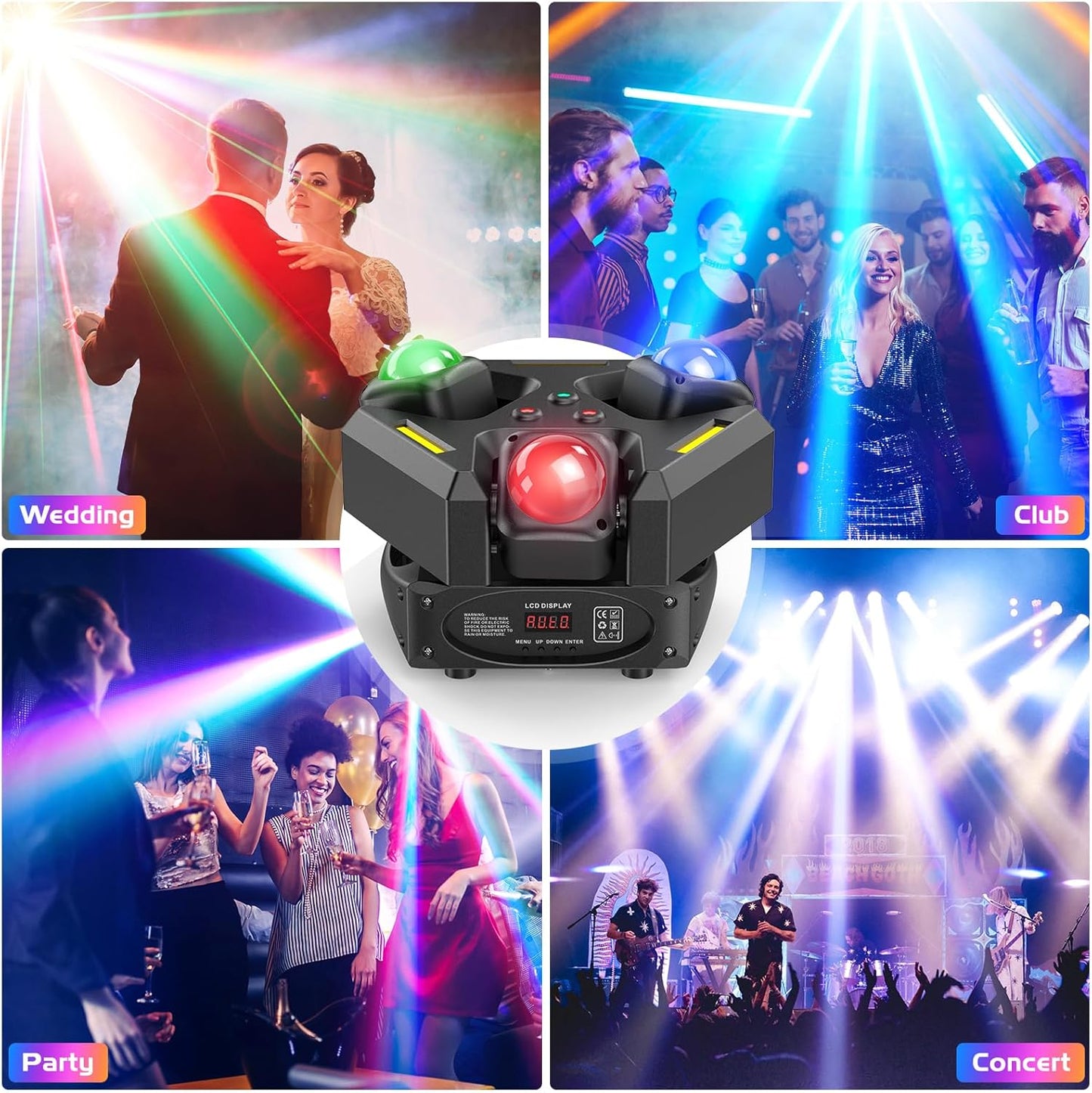 6-Pack Moving Head Stage Lights 9 X 10W LED DJ Lighting with DMX Mode Sound Stage Lighs and Parties Lights Activated for Party Wedding Concert Disco DJ Concert Show