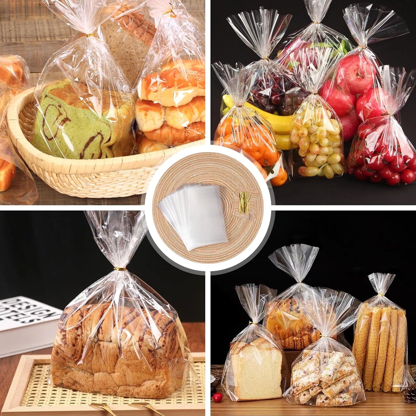 ZHEWTOEN 100 Pcs 8x11 Inch Clear Cellophane Treat Bags with Color Twist Ties, Plastic Goodie Cello Bags for Candy, Cookies, Popcorn, Small Gift Wrapping, Party Favors, Bakery Packaging