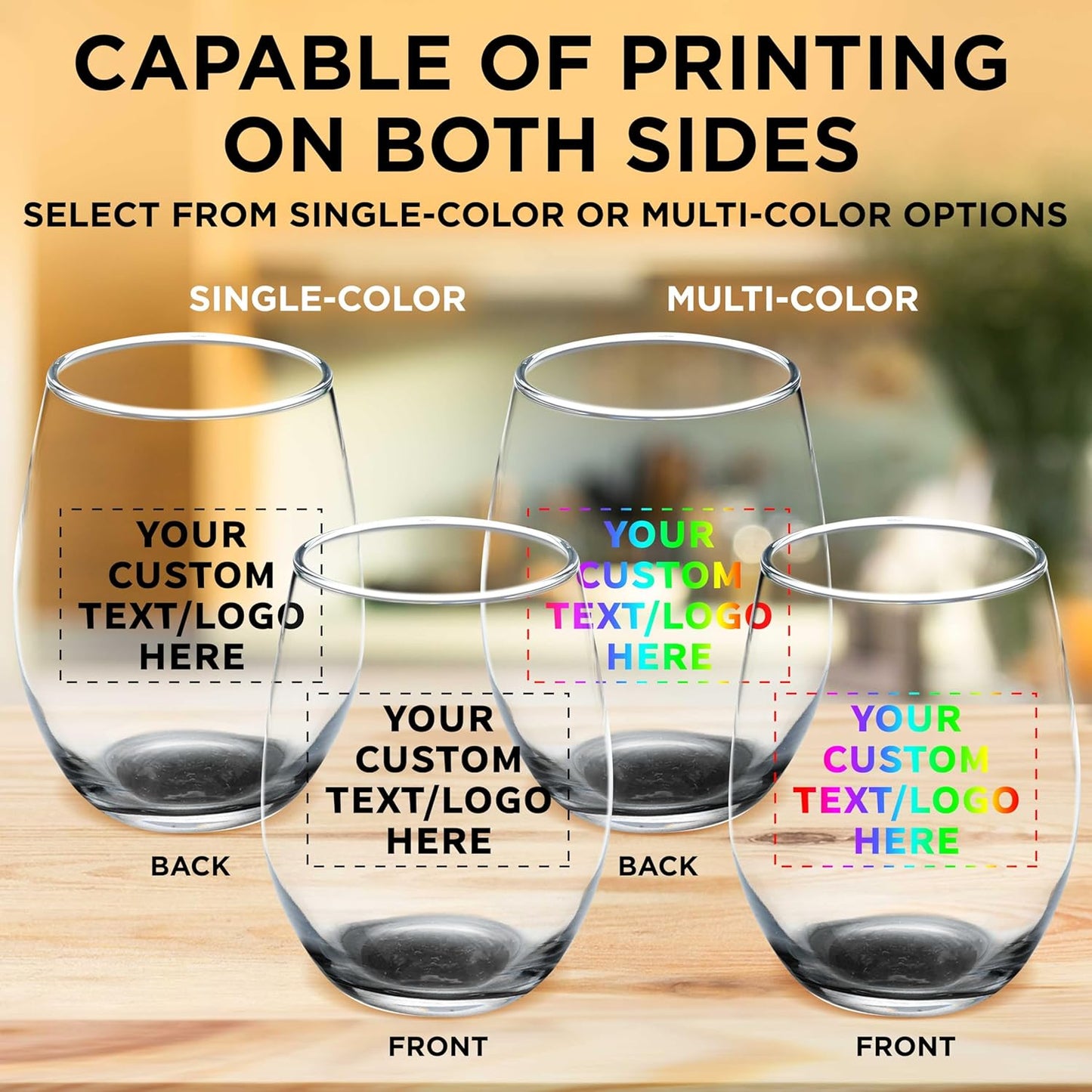 DISCOUNT PROMOS Custom Stemless Wine Glass 9 oz. Set of 10, Personalized Bulk Pack - Great for Wedding Favors, Bachelorette Party Decorations, Party Favors, Color Bottom - Black