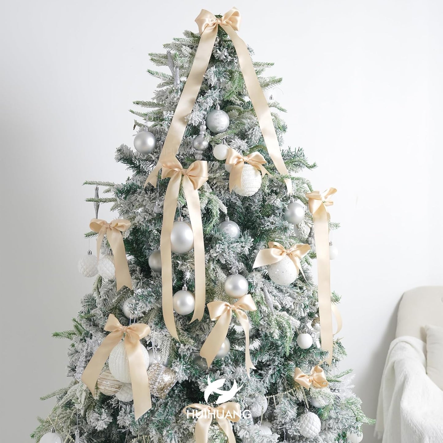 HUIHUANG Champagne Ribbon - Double Face 1.5 inch Wide Satin Ribbon, 50 Yards Silk Satin for Gift Wrapping, Hair Bows, Floral Bouquet, Wedding Invitation Decor, Party Favor Craft Supplies