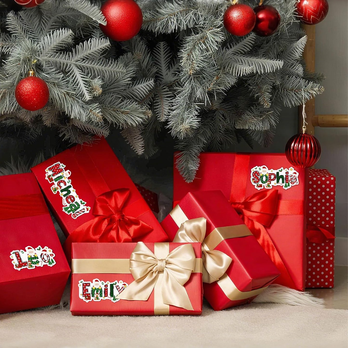 CALLIE Personalized Christmas Stickers with Custom Name, Waterproof Custom Christmas Name Tags Stickers, Peel and Stick Christmas Gift Tags (Santa Claus Elk + Name)