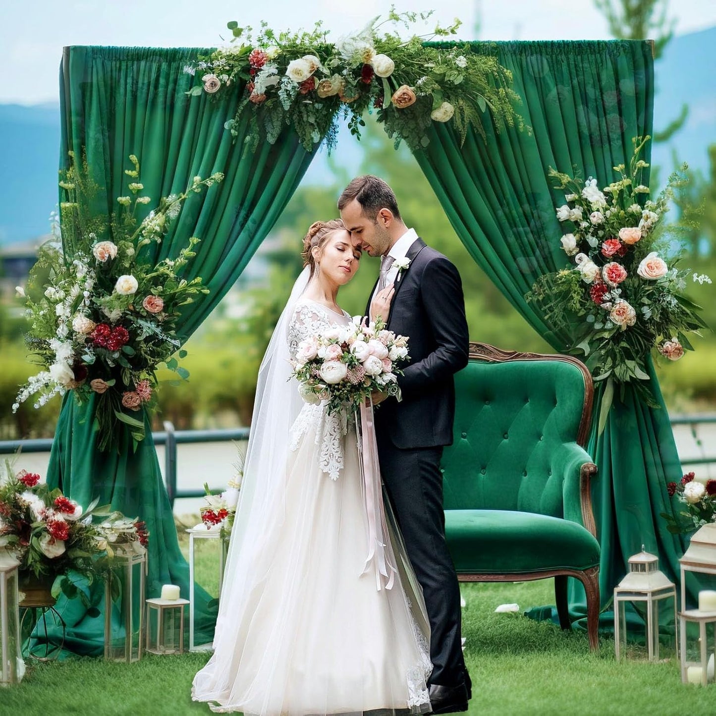 10 x 7 Feet Green Backdrop Curtain for Partie, Background Curtains for Photoshoot, Birthday, Wedding, Halloween, Thanksgiving, Christmas Day, New Year Party Decorations 5Ft x 7Ft, 2 Panels