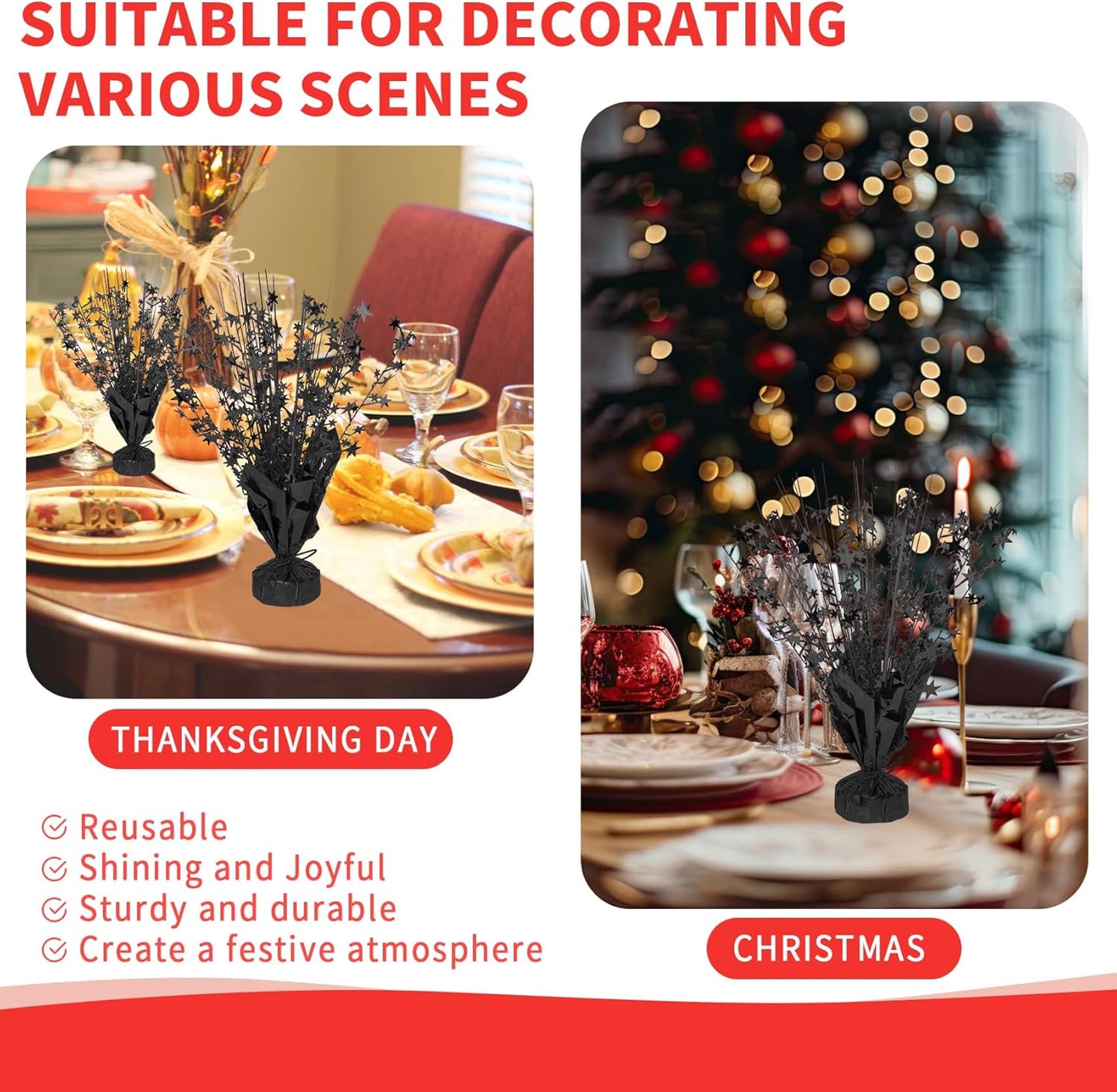 6 Pack Star Table Centerpieces for Party, Birthday Table Decorations for Kids Adults, Party Centerpieces for Tables for Wedding Baby Shower Graduation Holiday Event (Black)