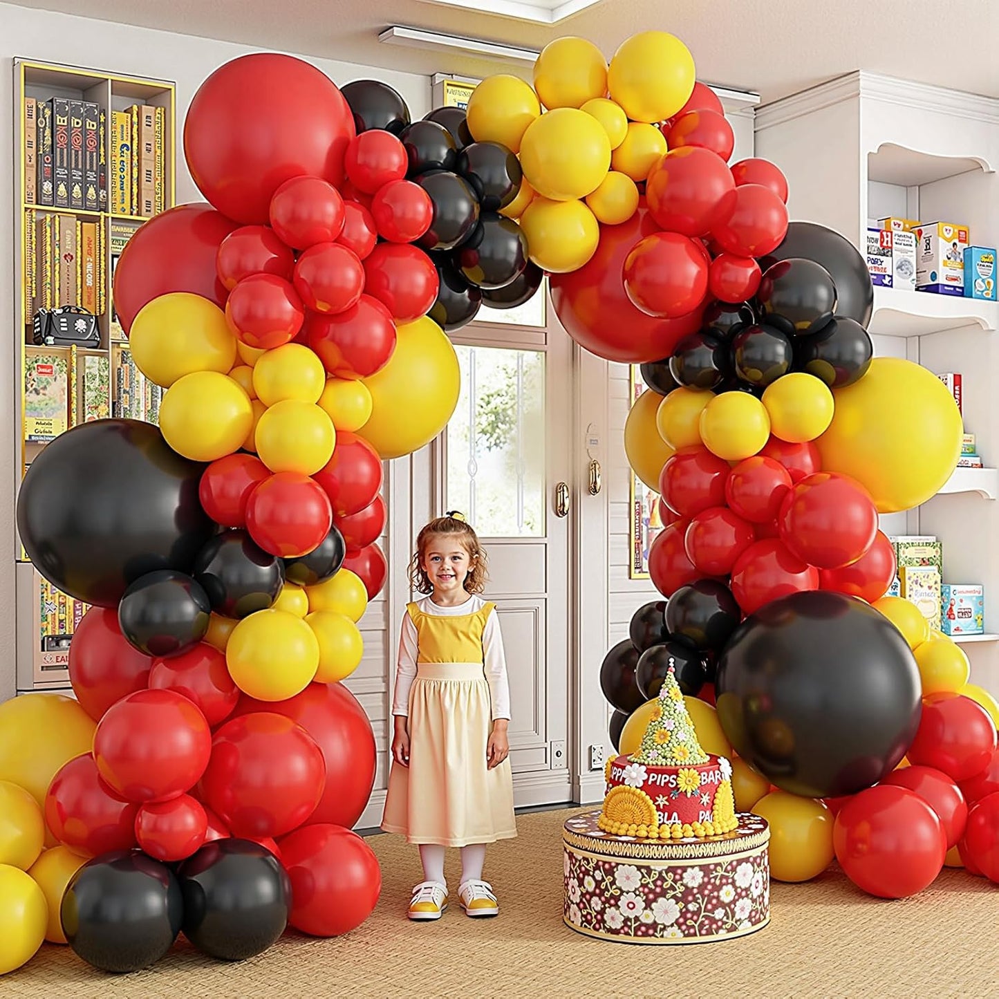 412Pcs Red Yellow Black Balloon Garland Arch Kit,18 12 10 5 Different Sizes Latex Party Balloons for Baby Shower Wedding Graduation Cartoon Game Theme Birthday Party Decorations