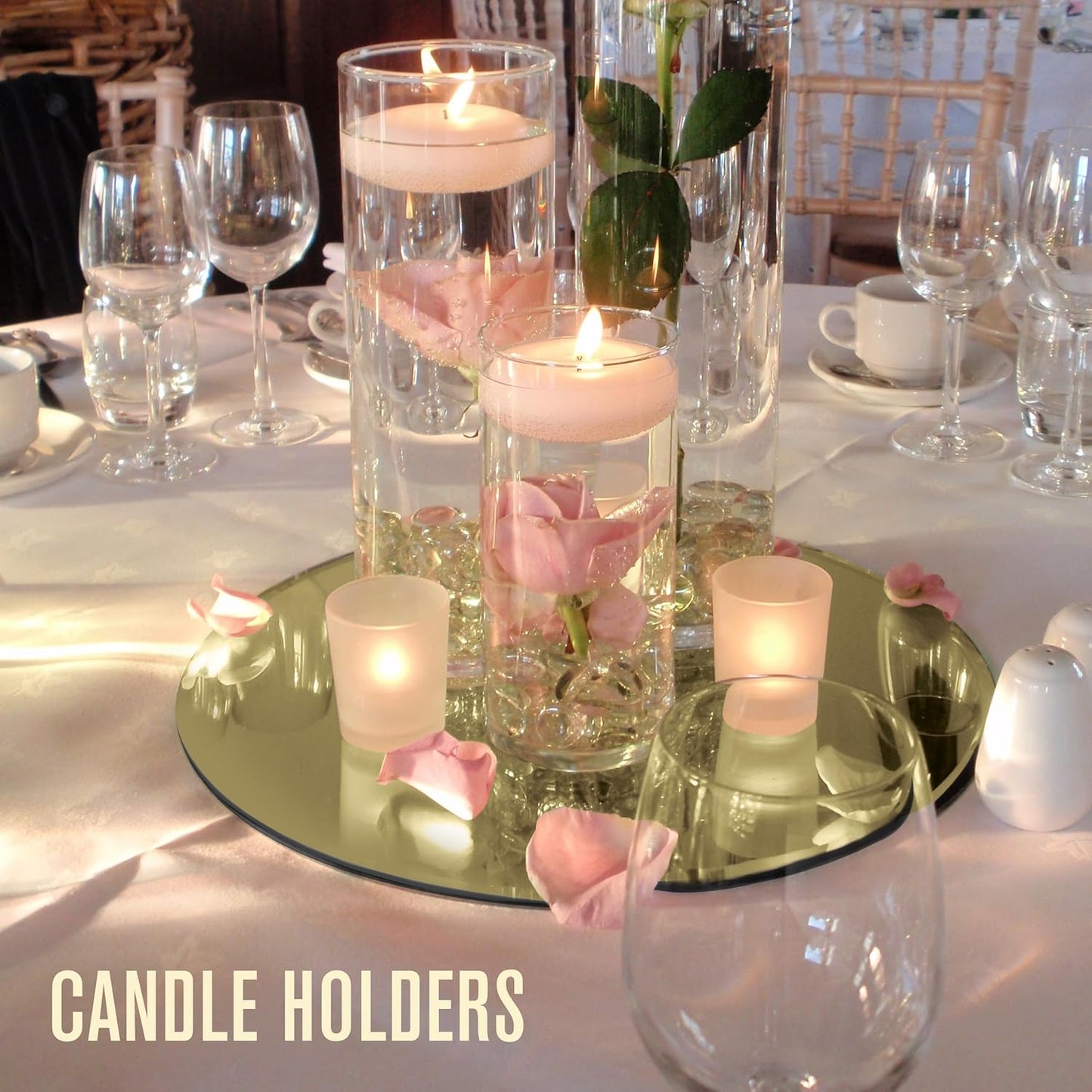 Houseables Gold Mirror Centerpieces For Tables, Round Mirrors For Centerpieces, Mirrored Trays, Round Table Plate Tray, Circle, Glass Charger, Wedding, Center Piece, Small, Base, Candle, 10 Inch, 12PK