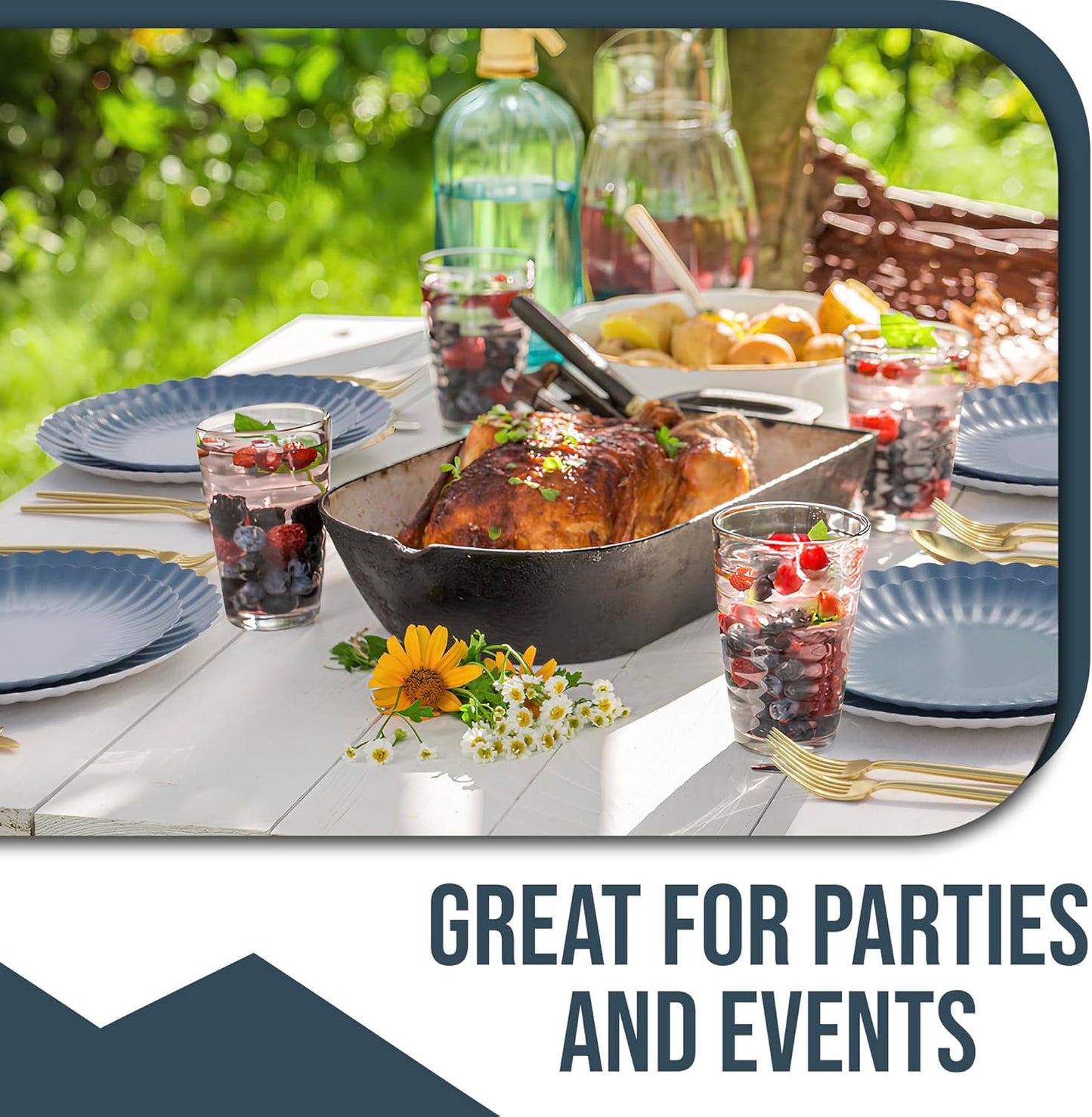 Trendables Scalloped Paper Plates 8.5 Inch & 10.5 Inch 40 Pcs Dinner Plate Set Fancy Disposable Plates for Party for 20 Guests 20 X 8 & 20 X 10 Large & Small Paper Plate Set for Parties Slate Blue