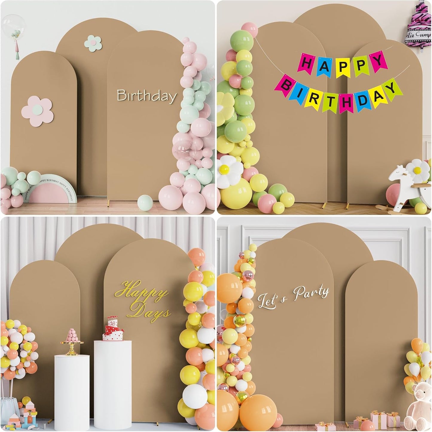 Fomcet Set of 3 Wedding Arch Covers 6FT, 6.6FT, 7.2FT Khaki 2-Sided Round Top Spandex Arch Backdrop Cover Fitted Fabric for Birthday Party Baby Shower Wedding Arch Stand Decoration