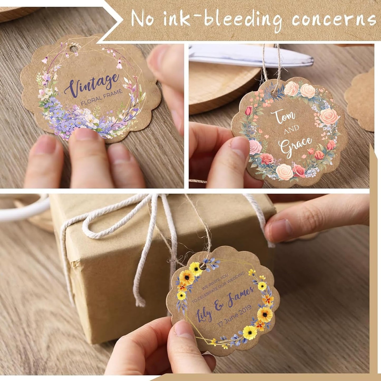 Custom Gift Tags with String, Personalized Tags for Favors, Customized Gifts Wrapping Labels, Wedding Items Birthday Party Favors Crafts Tag (Rectangle Shape)