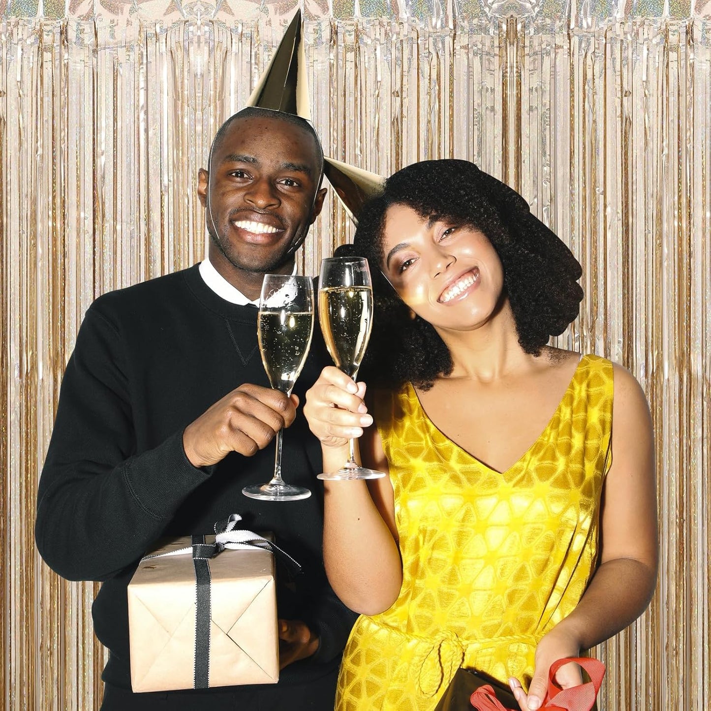 10 Pack Champagne Gold Backdrop Curtain 3.2ft x 8.2ft Metallic Tinsel Foil Fringe Curtains Photo Booth Background for Birthday Party Decoration Engagement Wedding Christmas Decor (Champagne Gold)