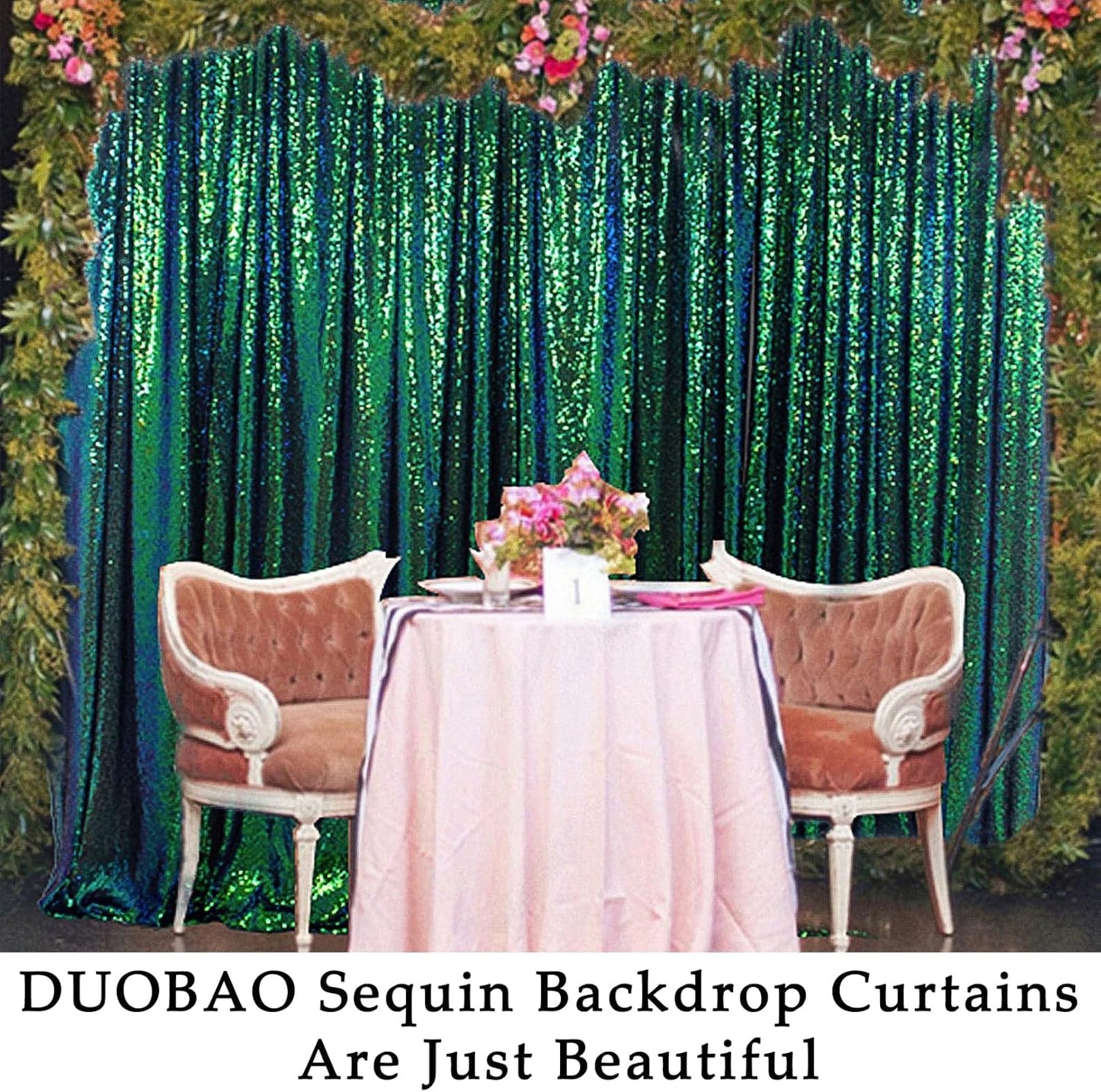 DUOBAO Iridescent Green Sequin-Backdrop-Curtain 1 Panel 10FTx10FT Colorful Green Sequin Backdrop 120-Inches for Photography Wedding Glitter Graduation Photo Backdrop